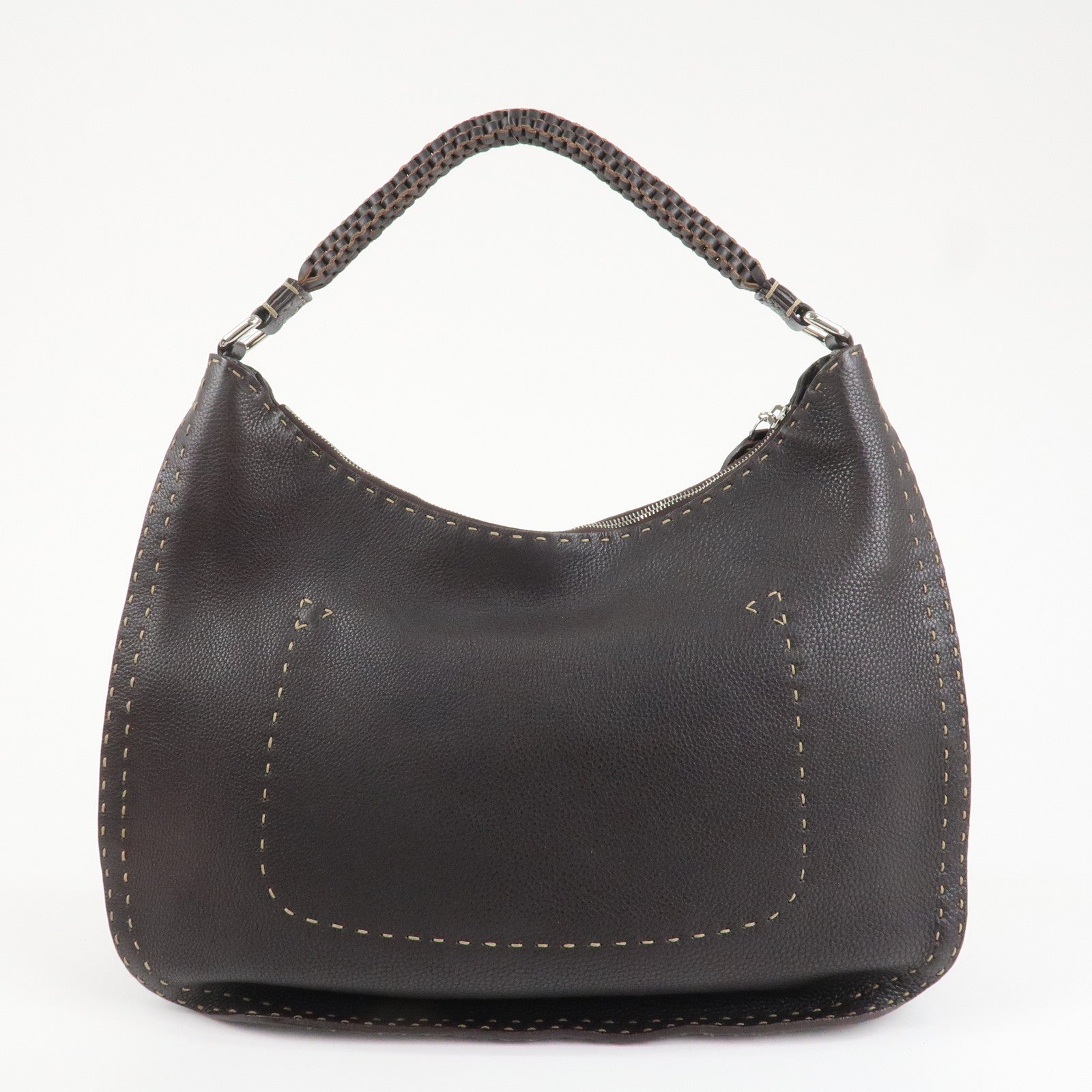 FENDI Selleria Leather Shoulder Bag Hand Bag Brown 8BR582 Used