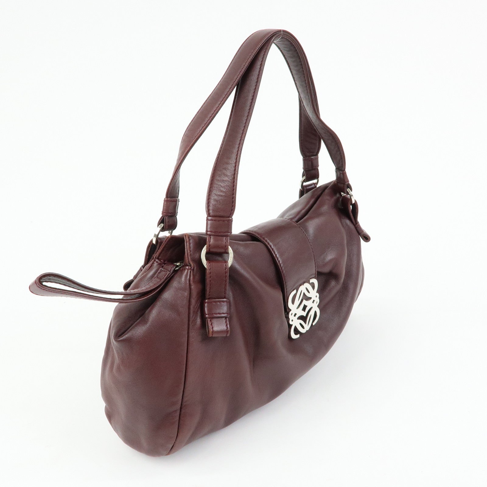 LOEWE Anagram Nappa Leather Hand Bag Shoulder Bag Bordeaux Brown