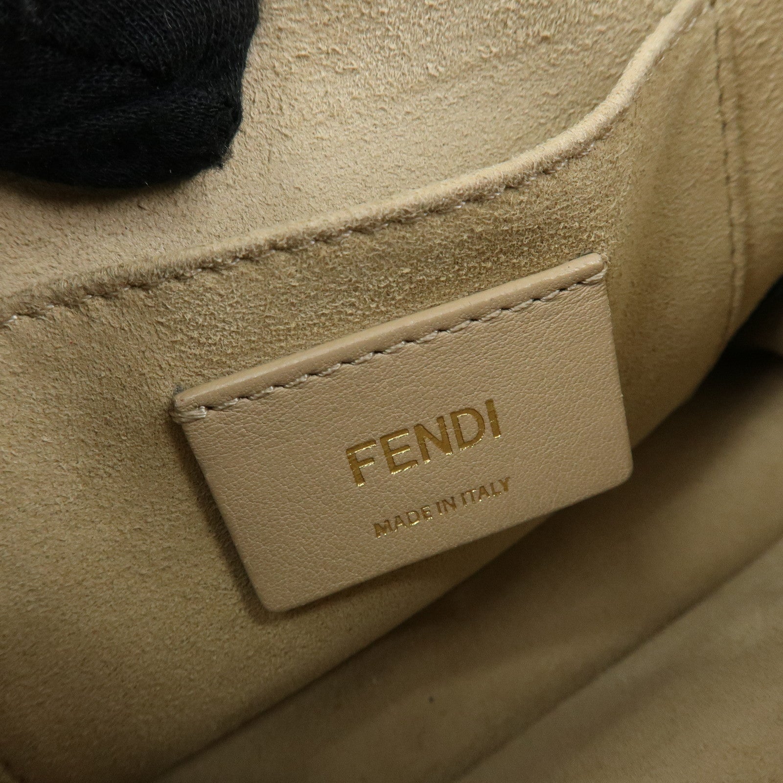 FENDI Mini Kan I Leather Chain Shoulder Crossbody Bag Beige 8M0381