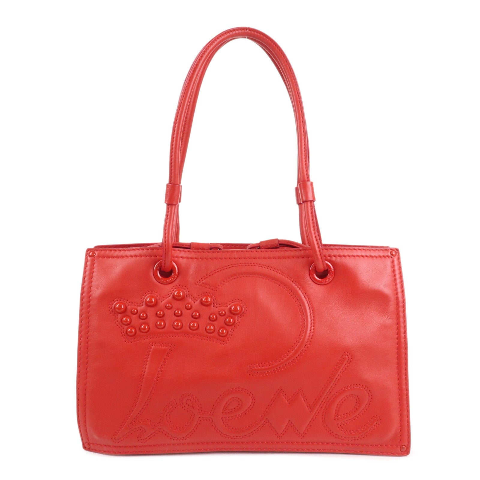 LOEWE Leather Tote Bag Shoulder Bag Hand Bag Red Used