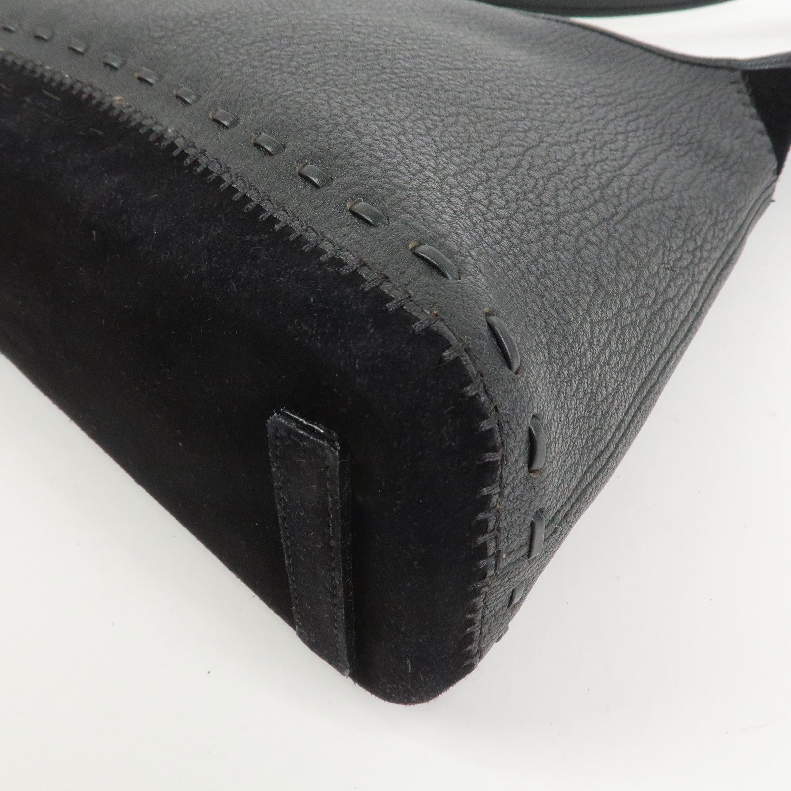 Ferragamo Leather Suede Shoulder Bag Hand Bag Black