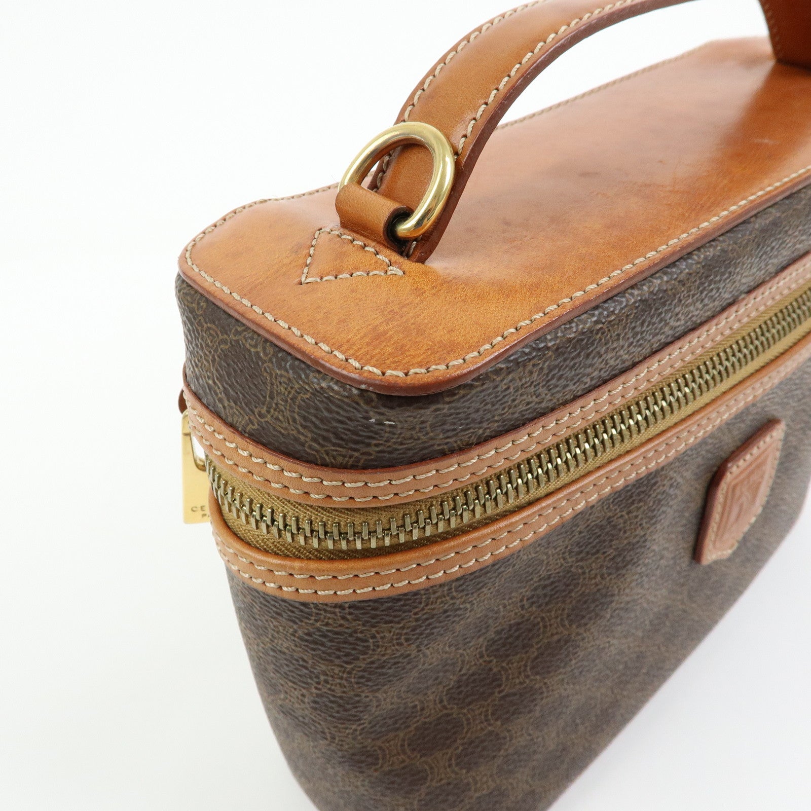 CELINE Macadam PVC Leather 2Way Bag Hand Shoulder Bag Pouch Brown