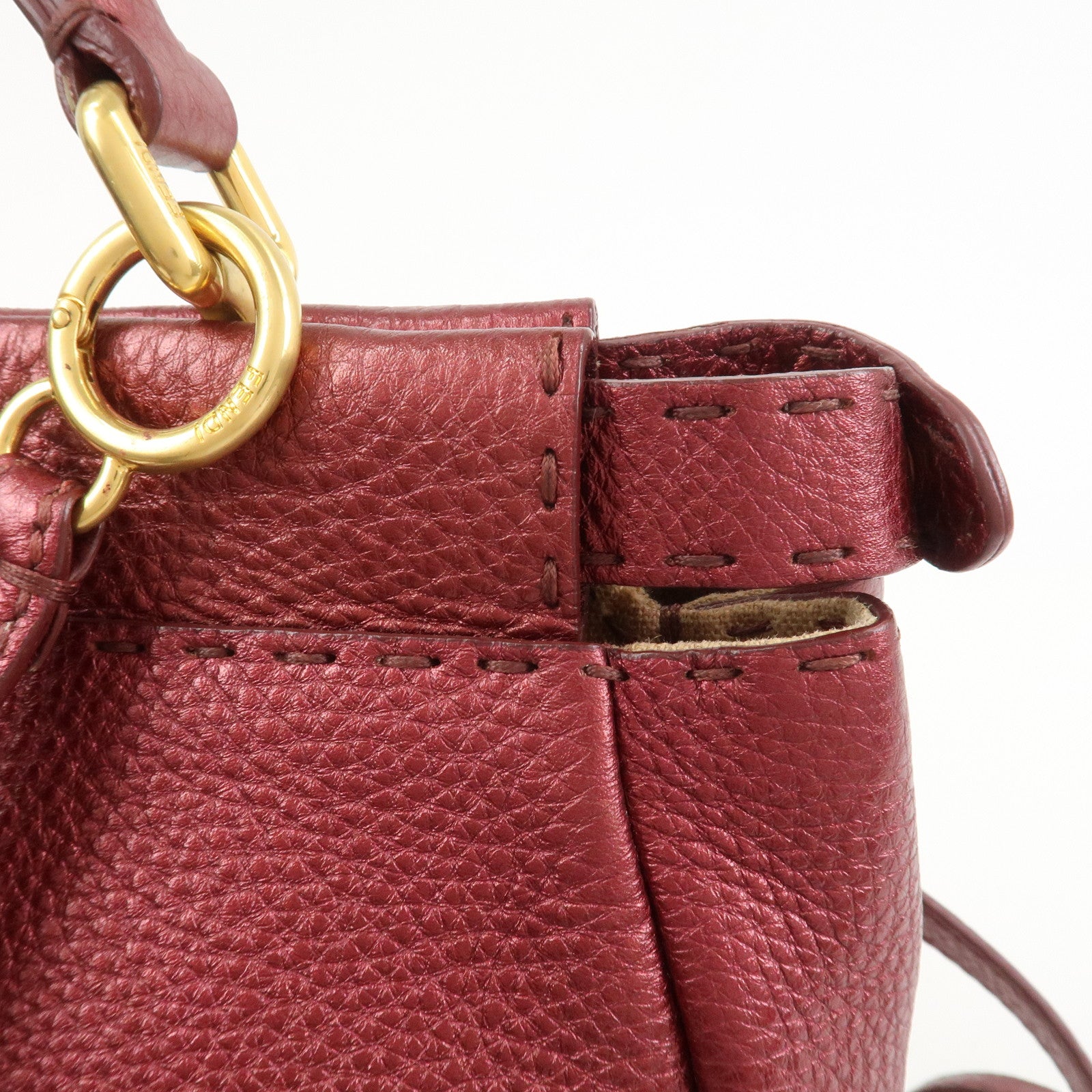 FENDI Peekaboo Logo Leather 2Way Shoulder Bag Burgundy 8BN226