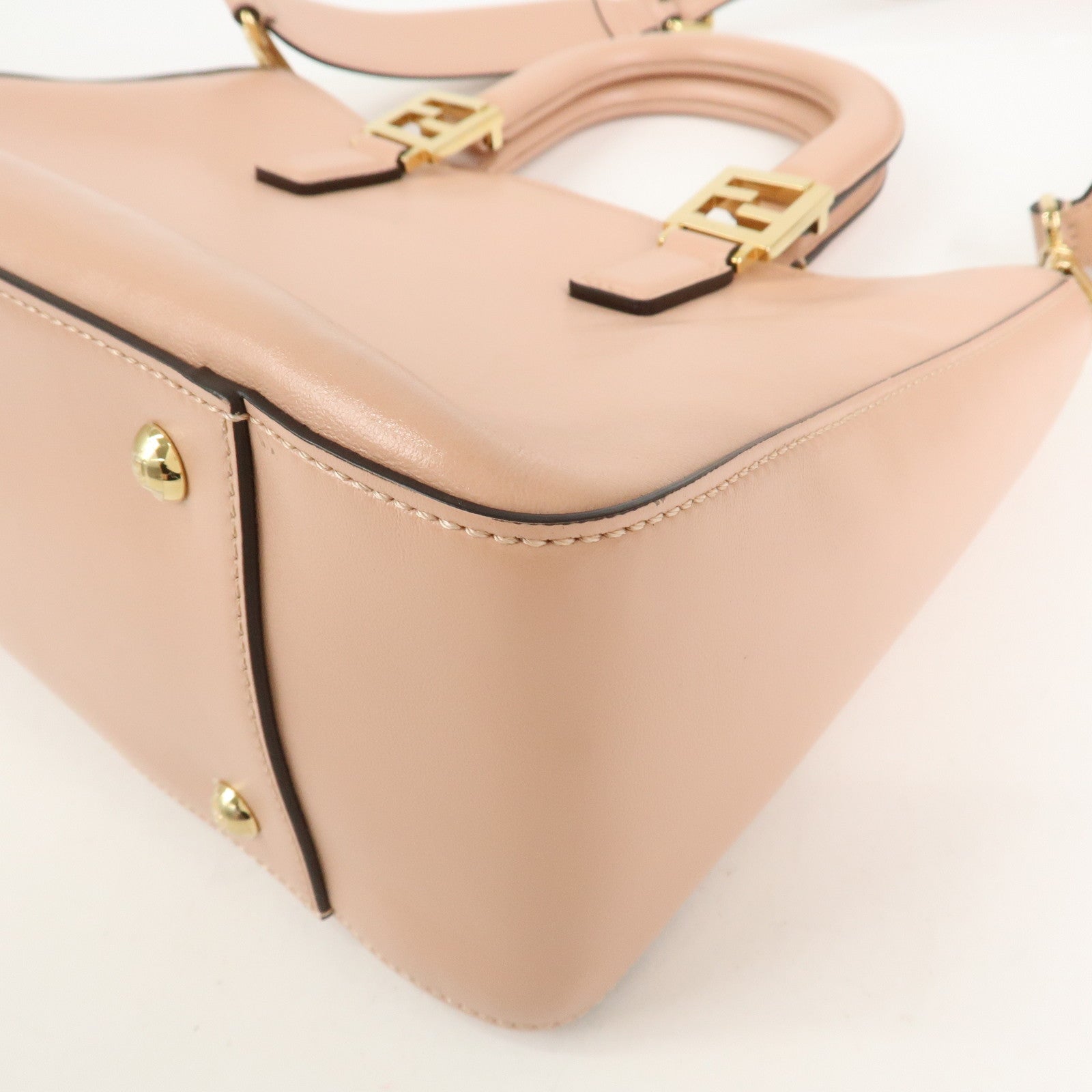 FENDI Leather 2Way FF Tote Small Hand Bag Shoulder Bag Pink 8BH367