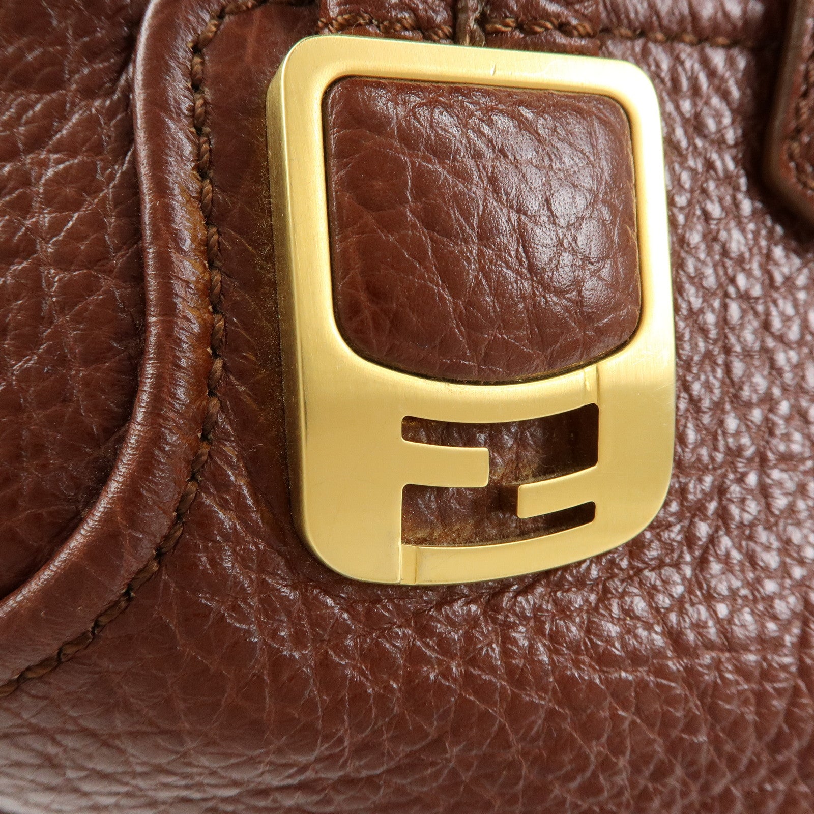 FENDI Leather 2Way Bag Hand Bag Shoulder Bag Brown 8BL114