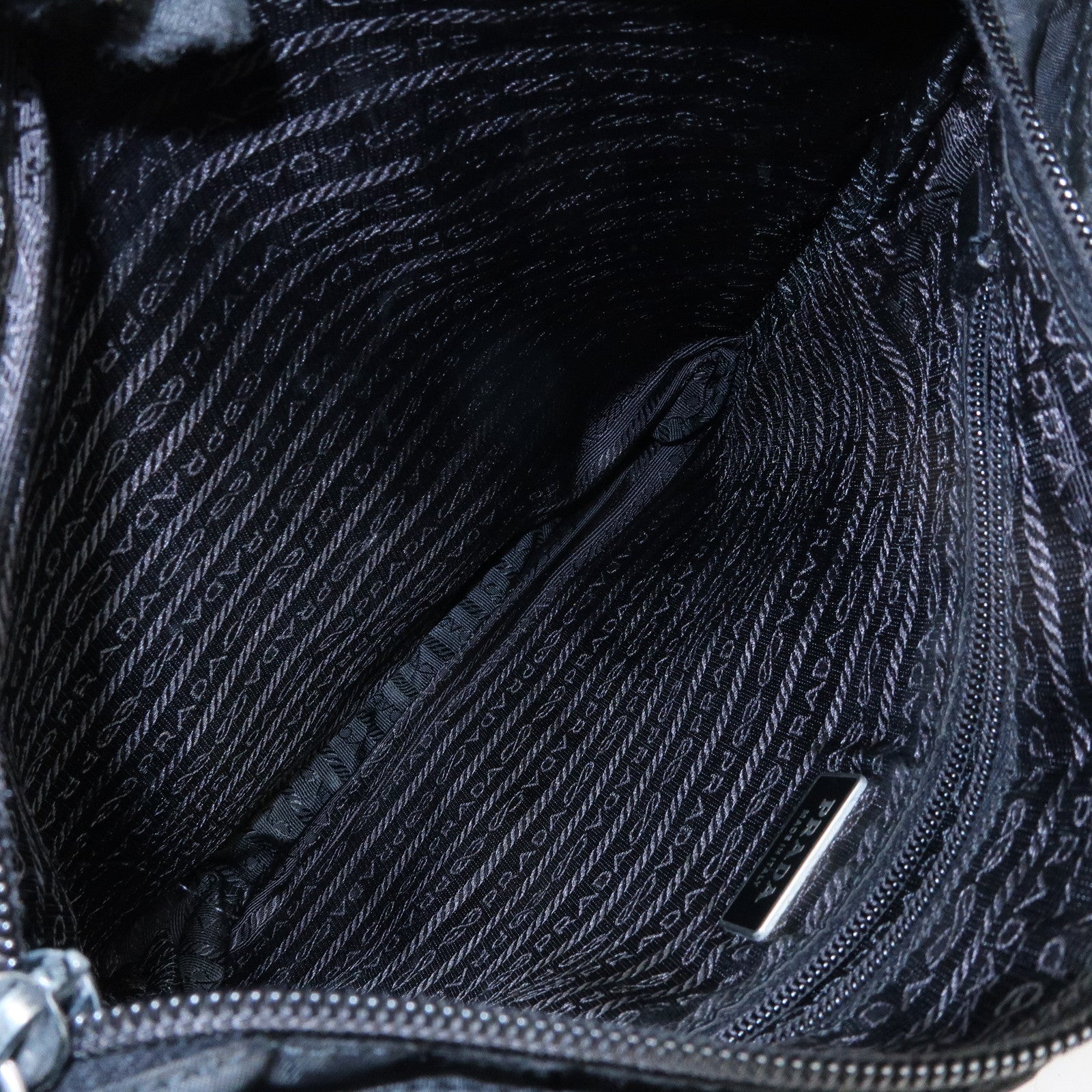 PRADA Triangle Logo Nylon Saffiano Leather Shoulder Bag Black