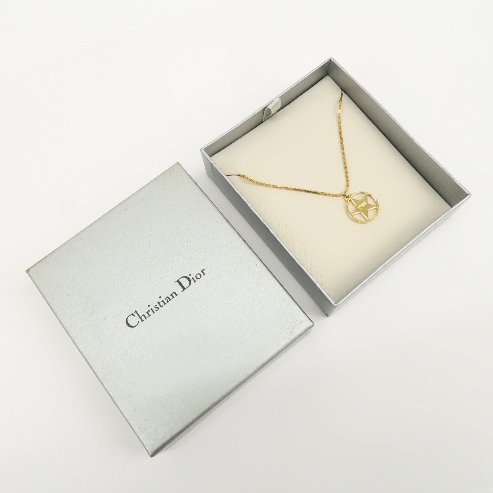 Christian Dior Logo Star Metal Necklace Gold