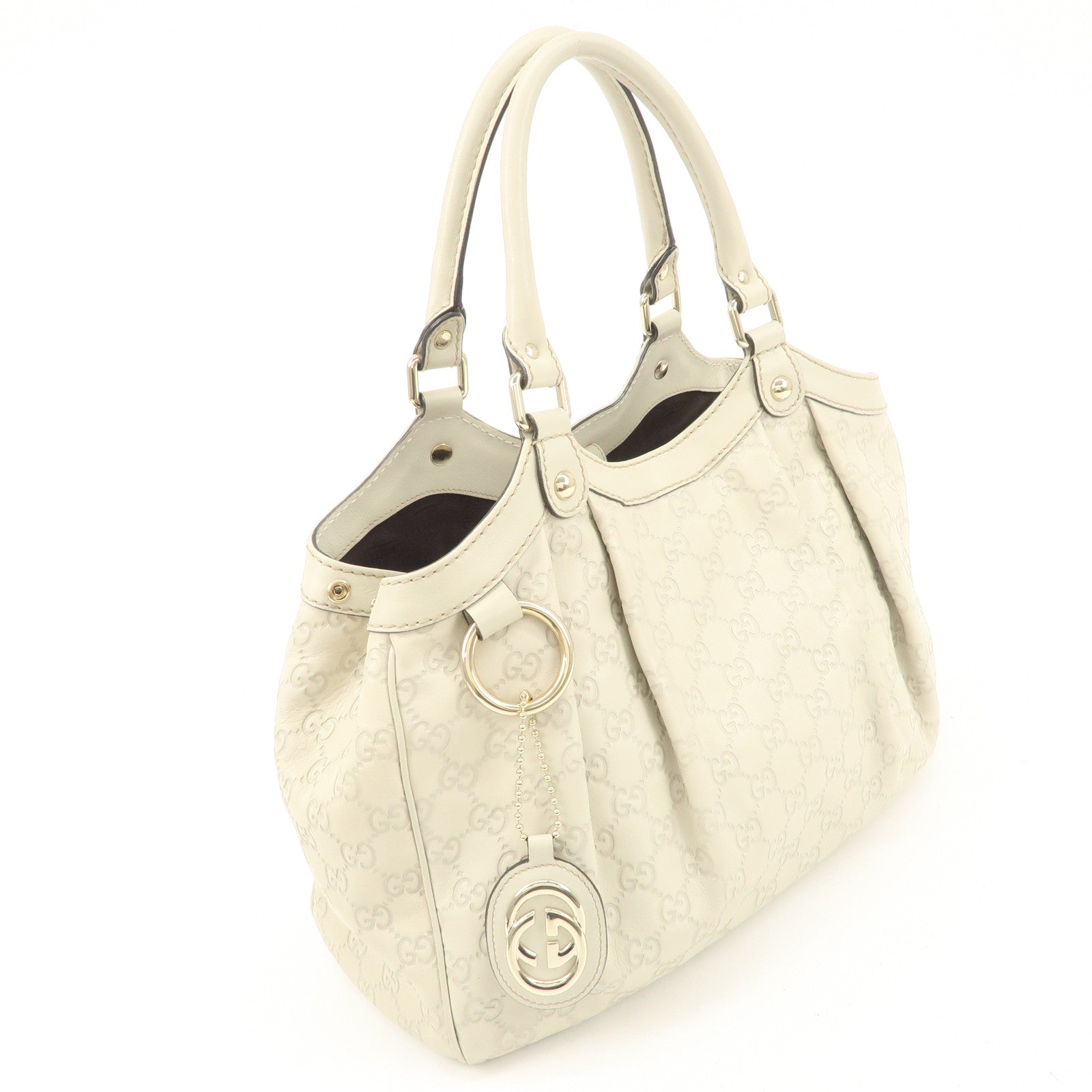 GUCCI Sukey Guccissima Leather Tote Bag Hand Bag Ivory 211944 Used