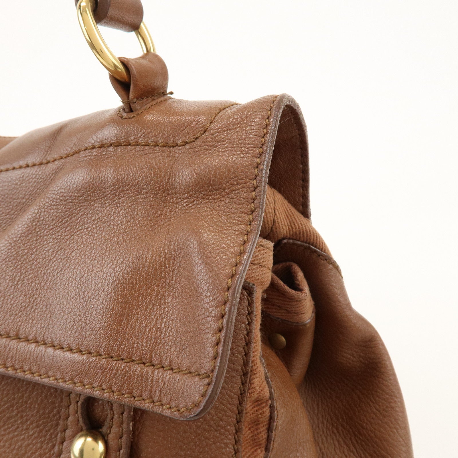 SAINT LAURENT PARIS Muse Two Leather Canvas Hand Bag Brown 229680