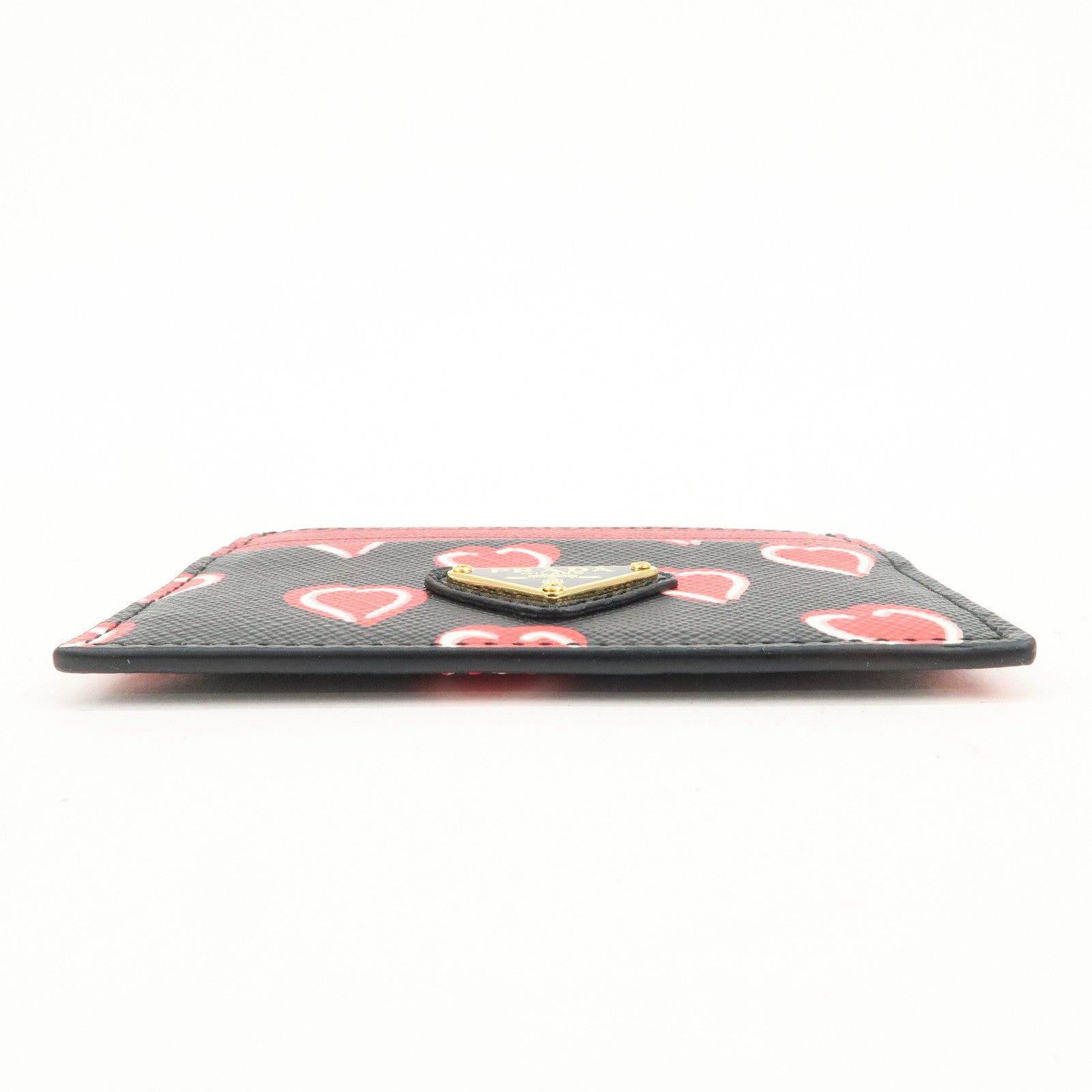 PRADA Triangle Logo Saffiano Leather Card Case Black Red 1MC025