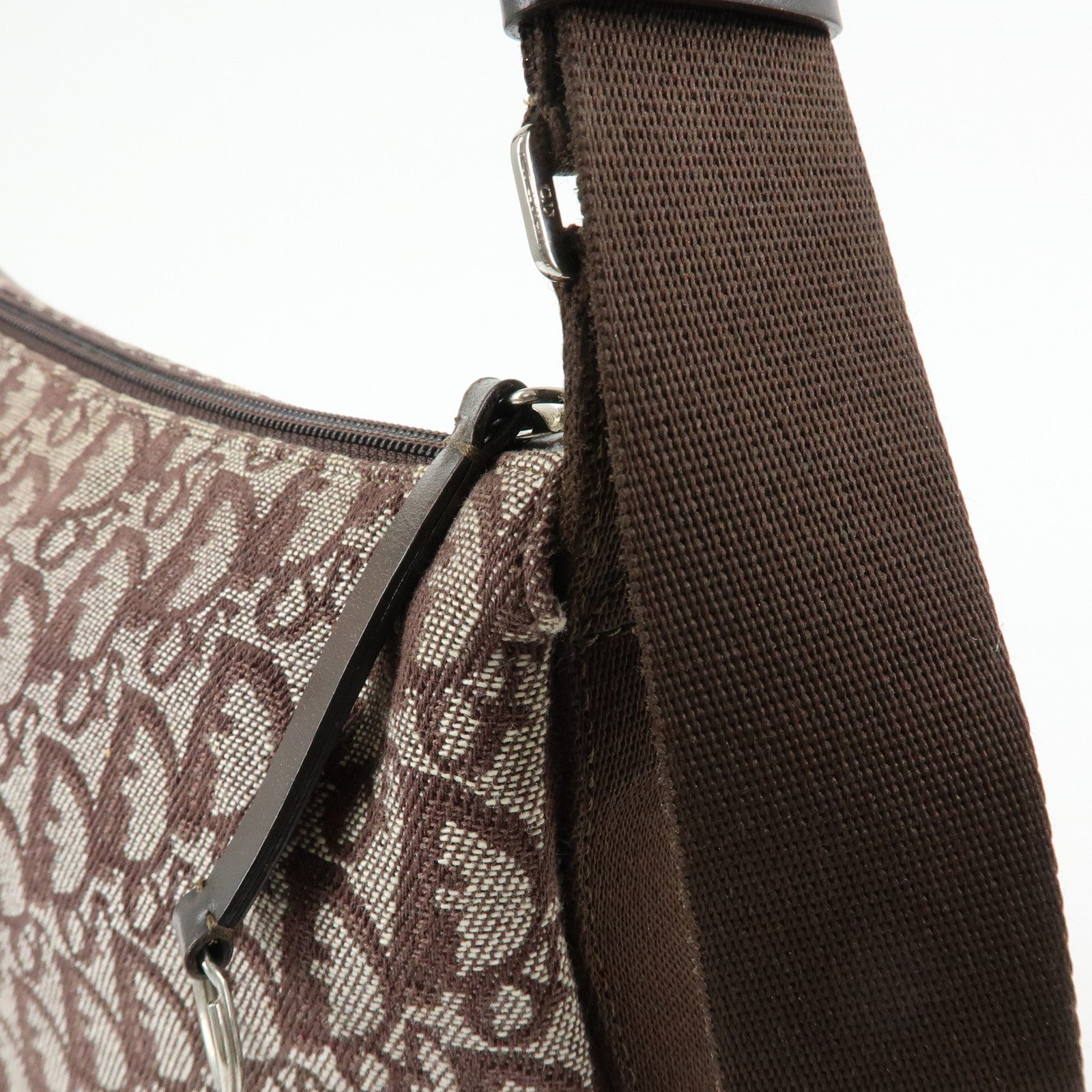 Christian Dior Trotter Jacquard Leather Shoulder Bag Brown