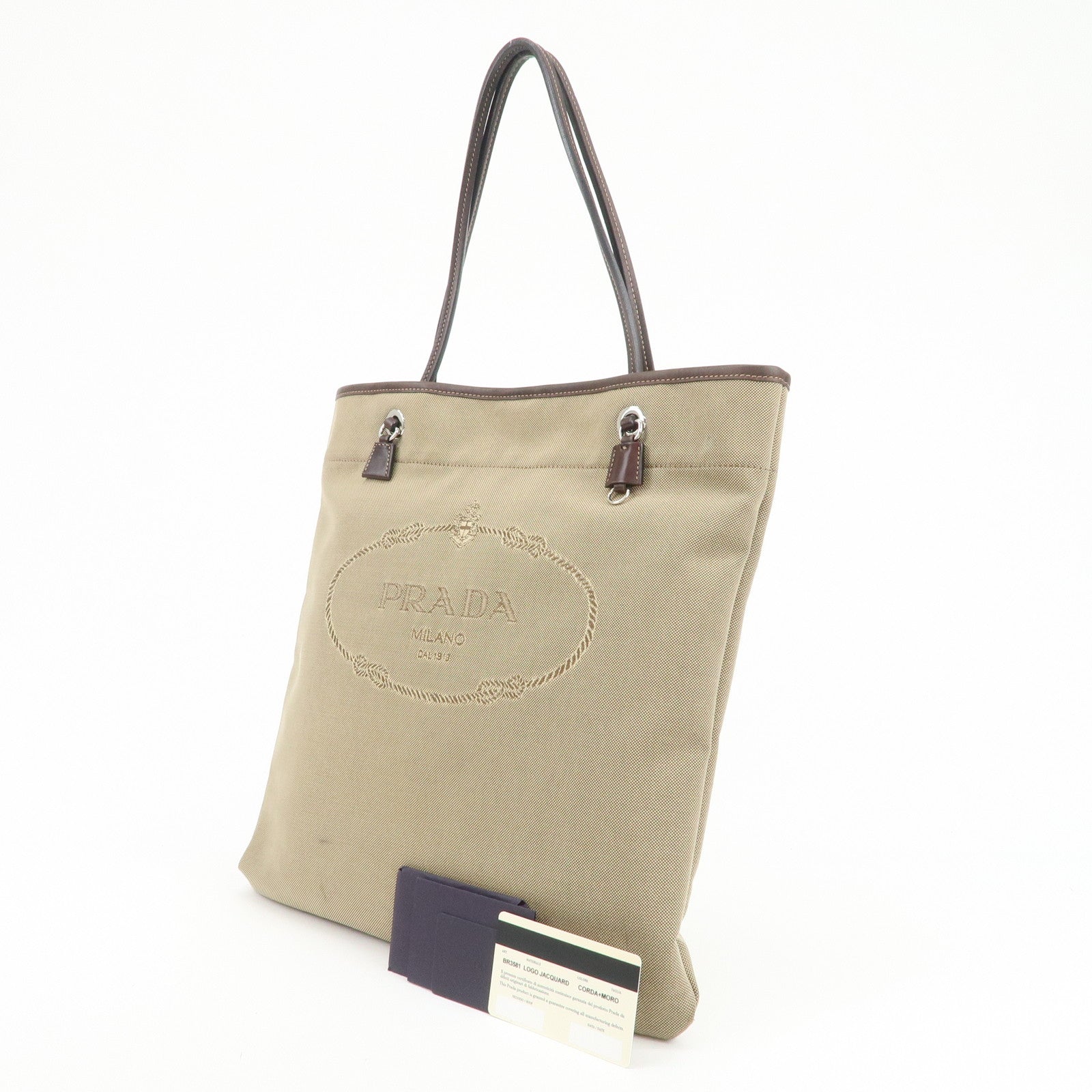 PRADA Jaguard Canvas Leather Tote Bag Shoulder Bag Brown BR3581