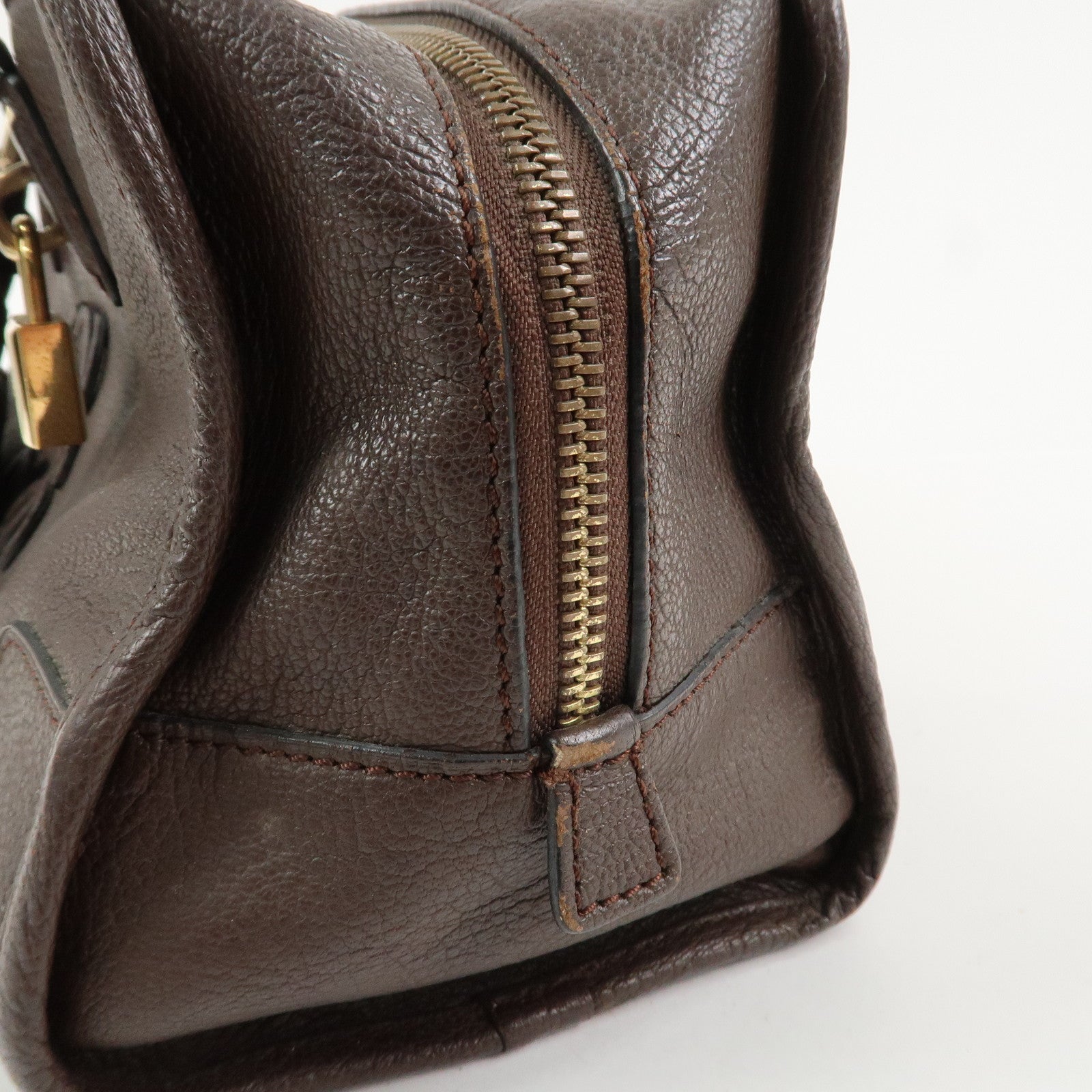 LOEWE Anagram Amazona 28 Leather Hand Bag Boston Bag Brown