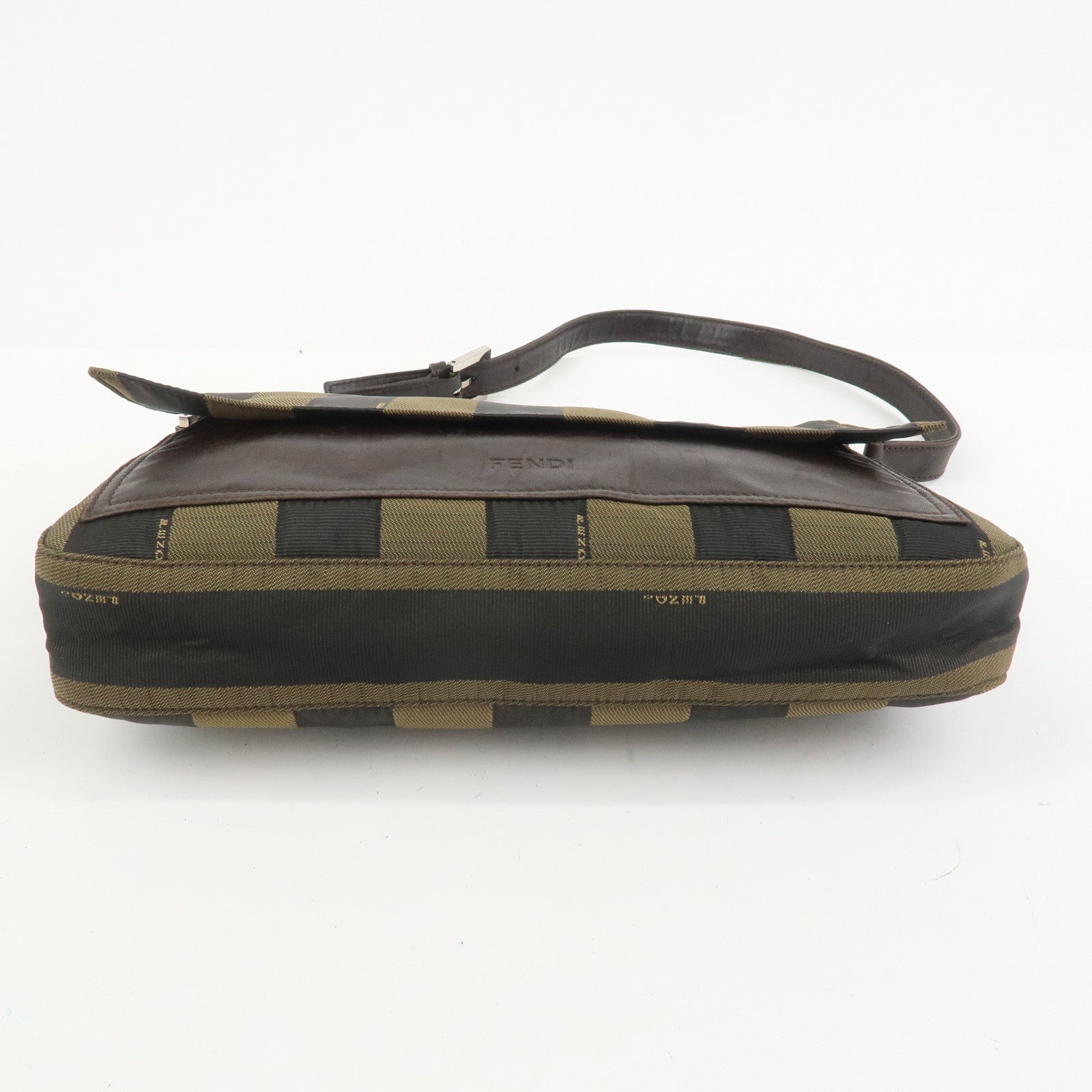FENDI Pequin Canvas Leather Shoulder Bag Brown Black 26654