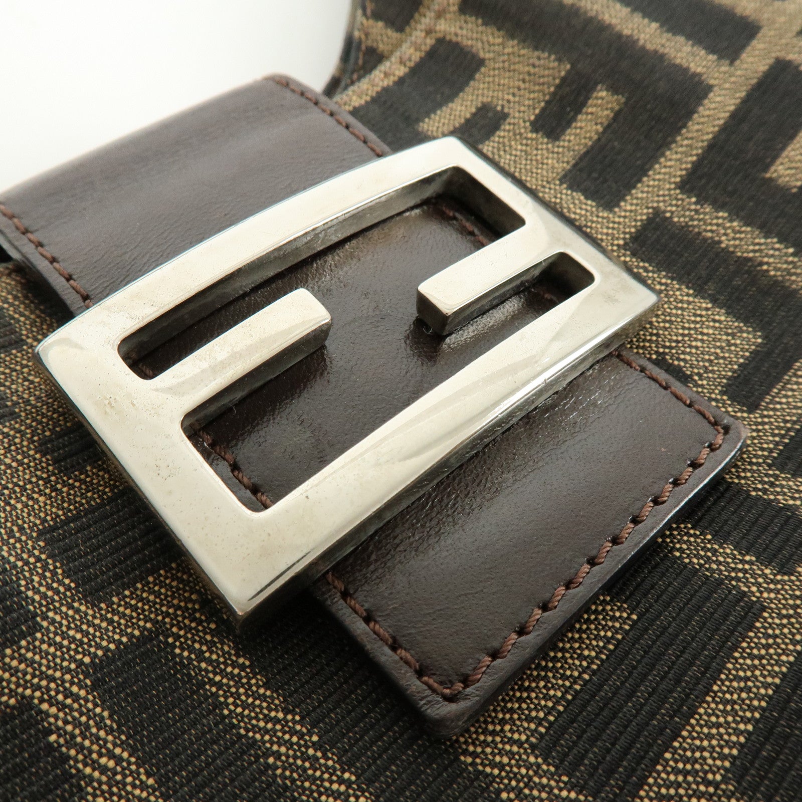 FENDI Zucca Canvas Shoulder Bag Hand Bag Brown Black 265690