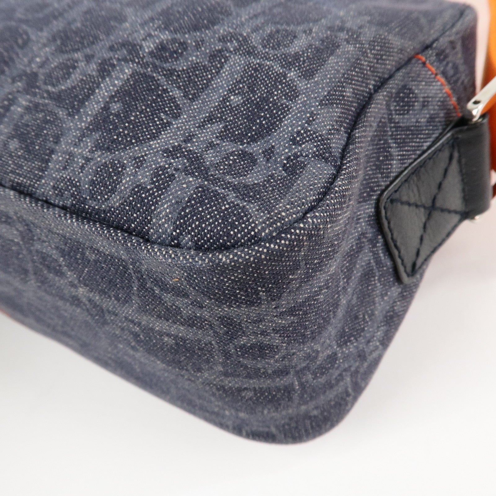 Christian Dior Flight Line Trotter Denim Leather Shoulder Bag Indigo Blue Orange Used