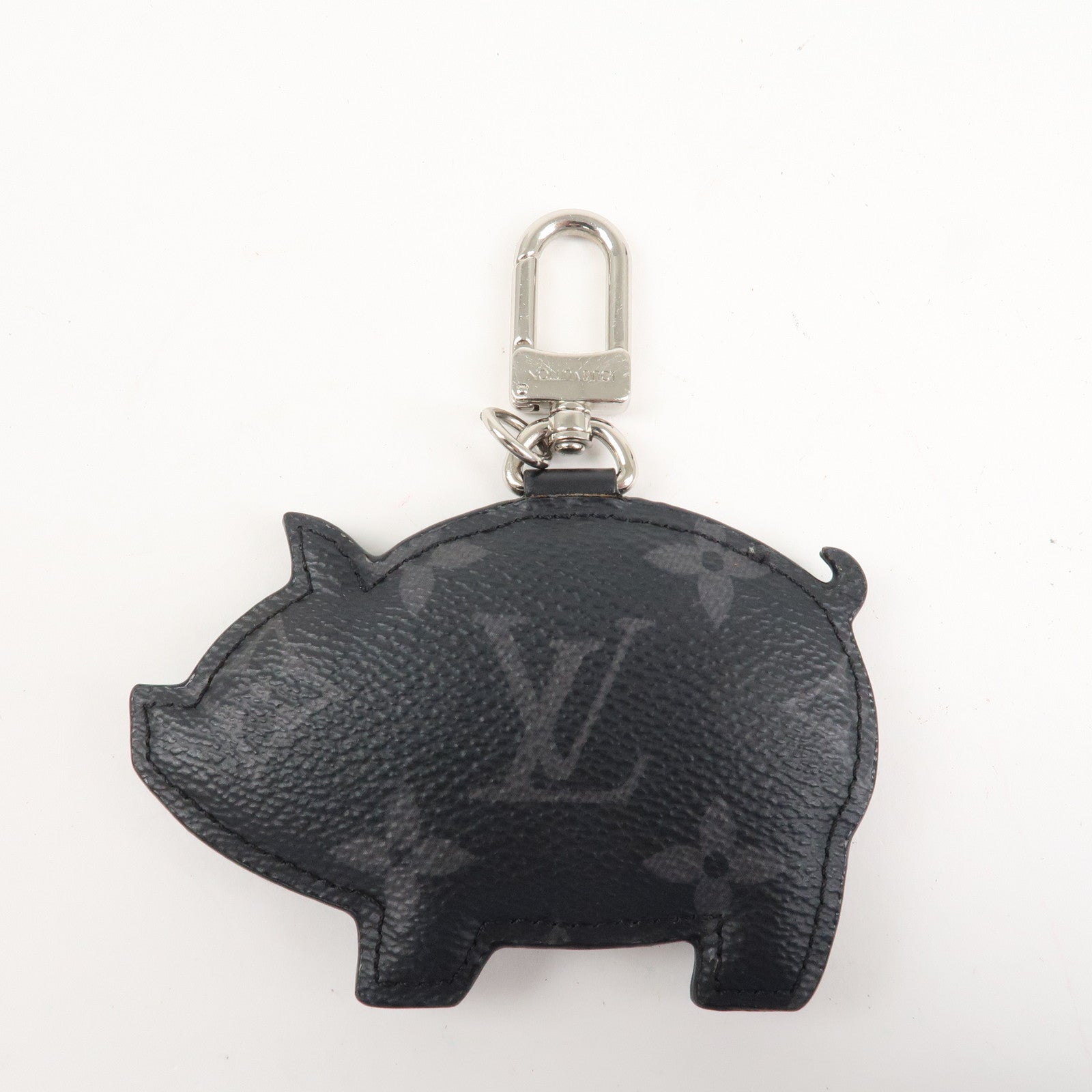 Louis Vuitton Porte Cle Monogram Leather Key Charm Pig Black MP1994 Used
