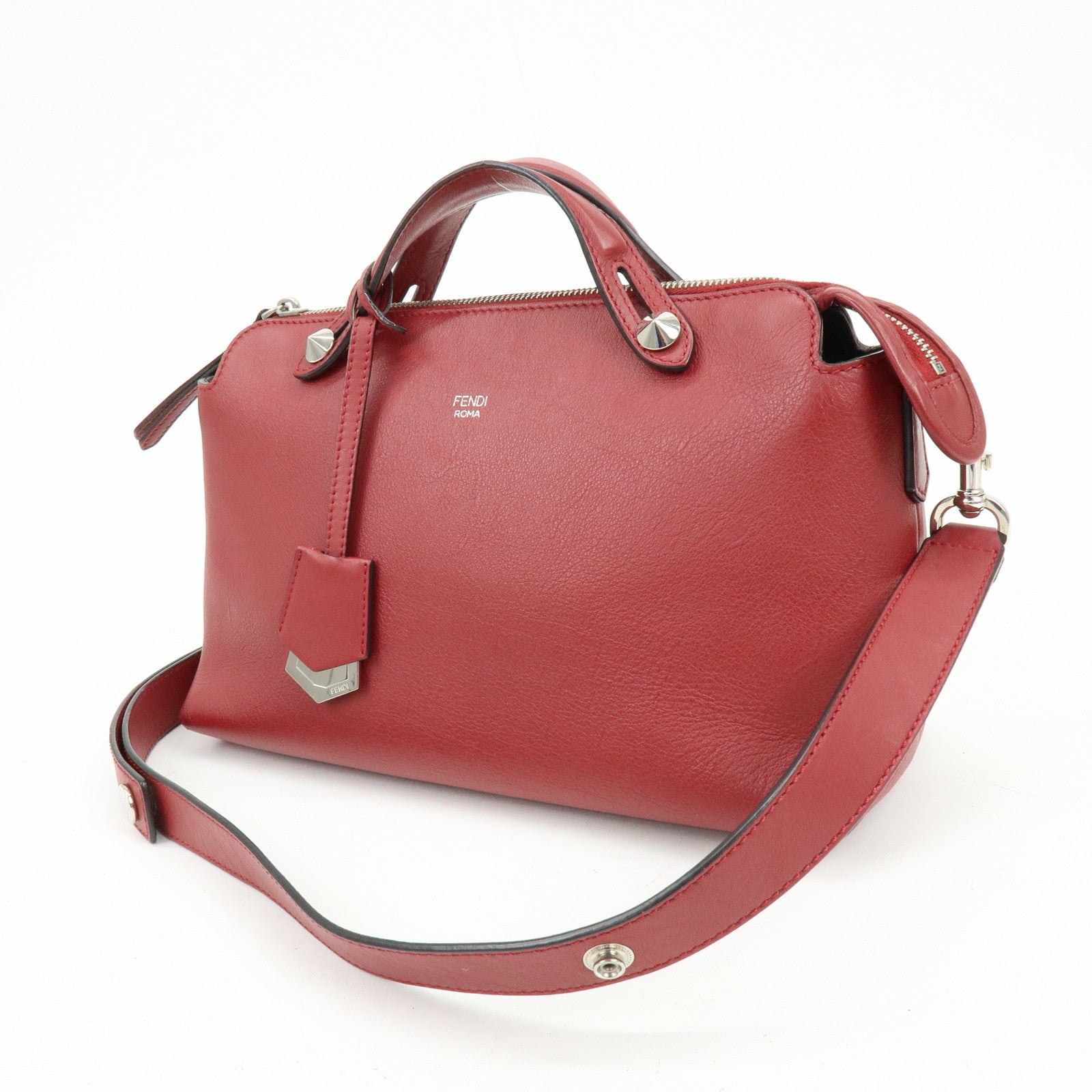 FENDI By The Way Leather 2Way Bag Hand Bag Shoulder Bag Red 8BL124