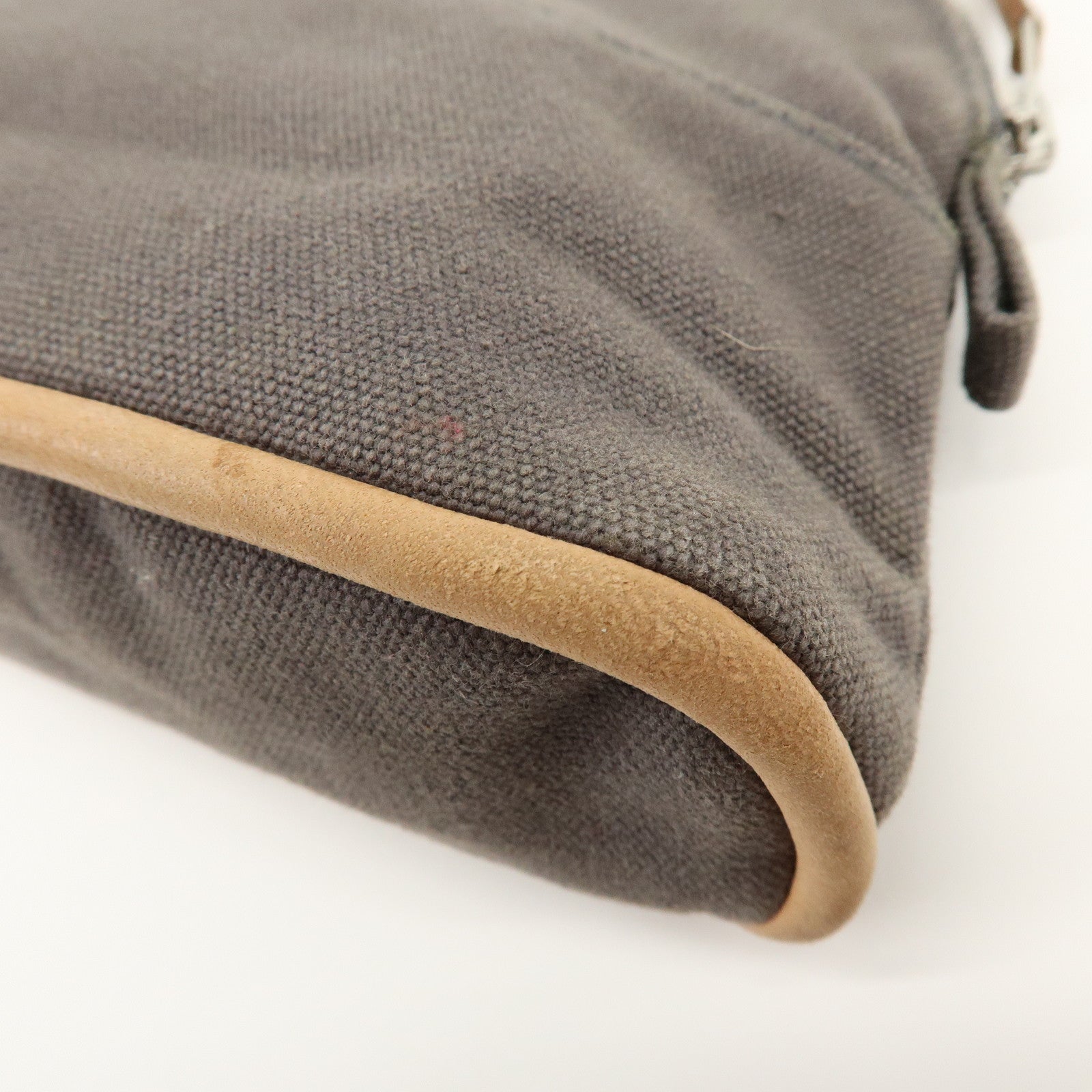 HERMES Bolide Mini Mini 16 Canvas Leather Pouch Gray Beige