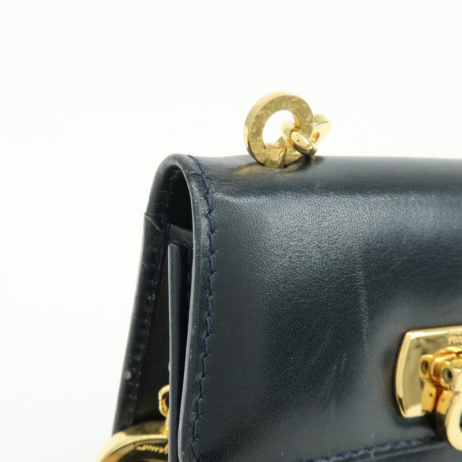Ferragamo Gancini Leather Mini Shoulder Bag Crossbody Bag Navy