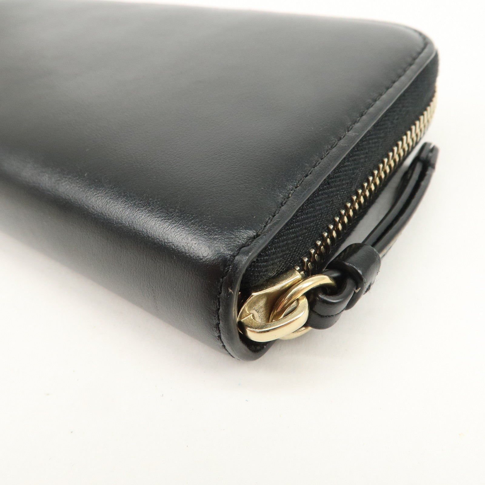 Chloe Logo Leather Round Zippy Long Wallet Black