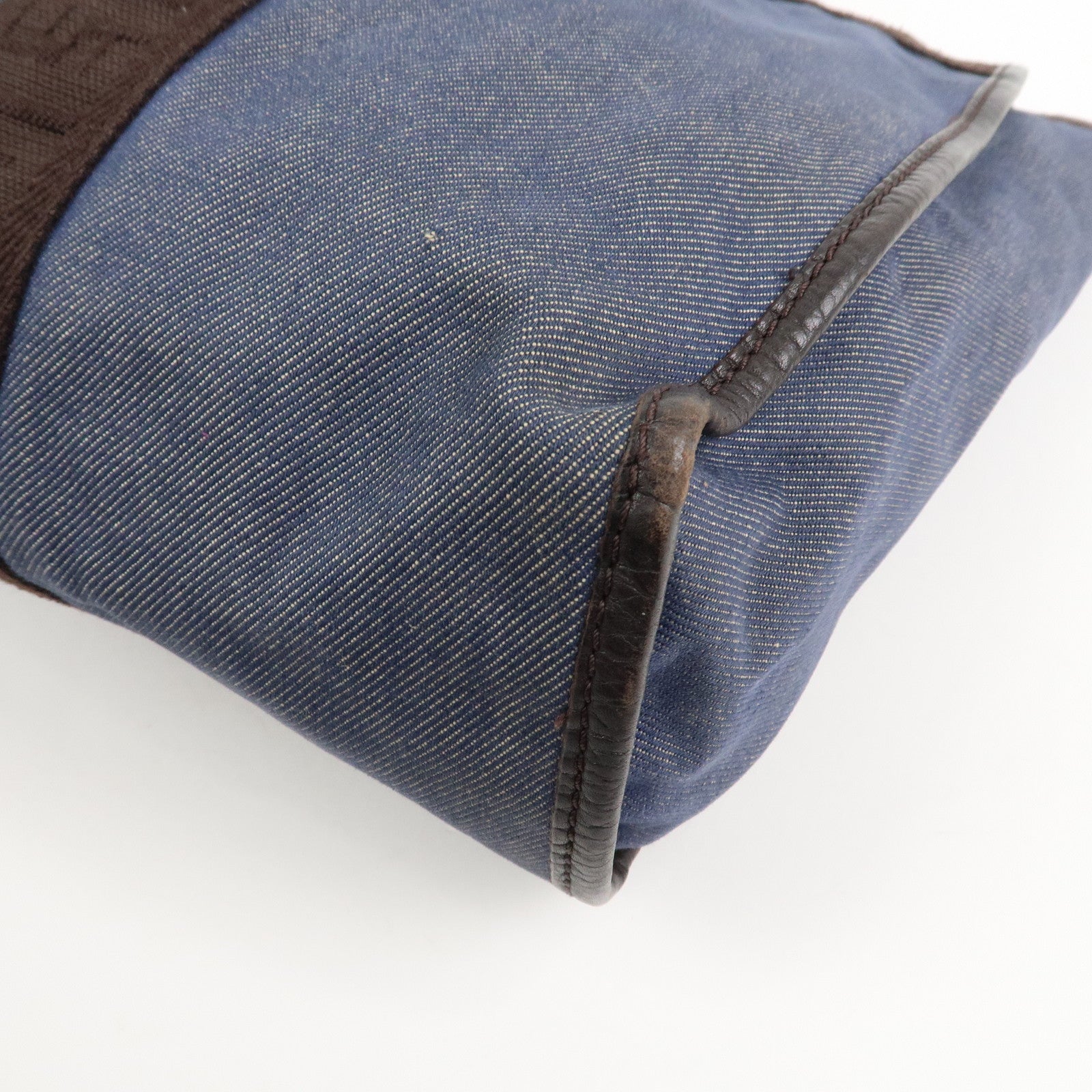 FENDI Denim Tote Bag Shoulder Bag Navy Brown 8BH165