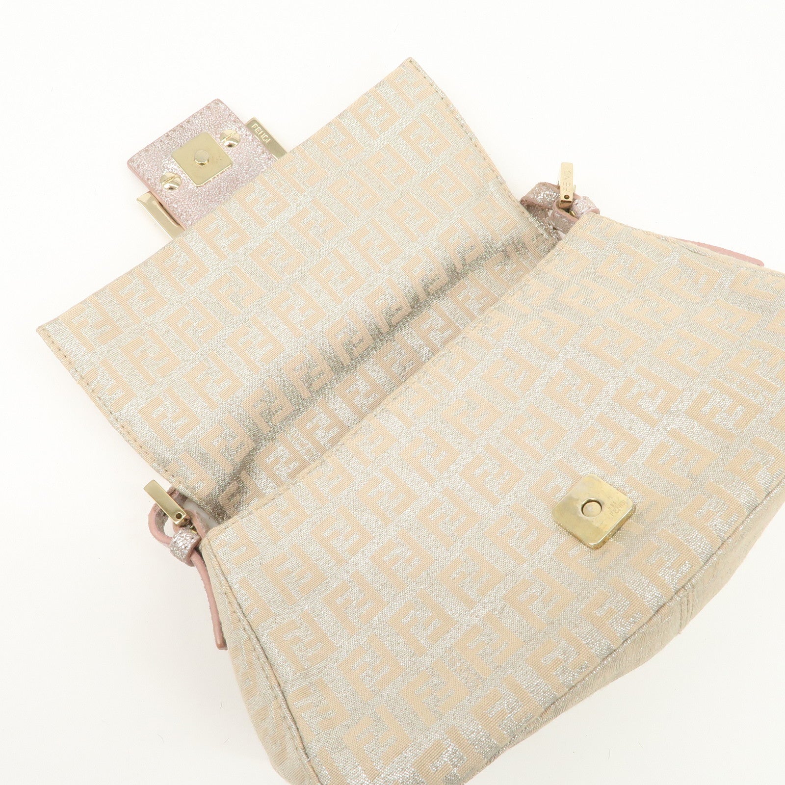 FENDI Mini Mamma Baguette Zucchino Canvas Leather Shoulder Bag 8BR180 Used