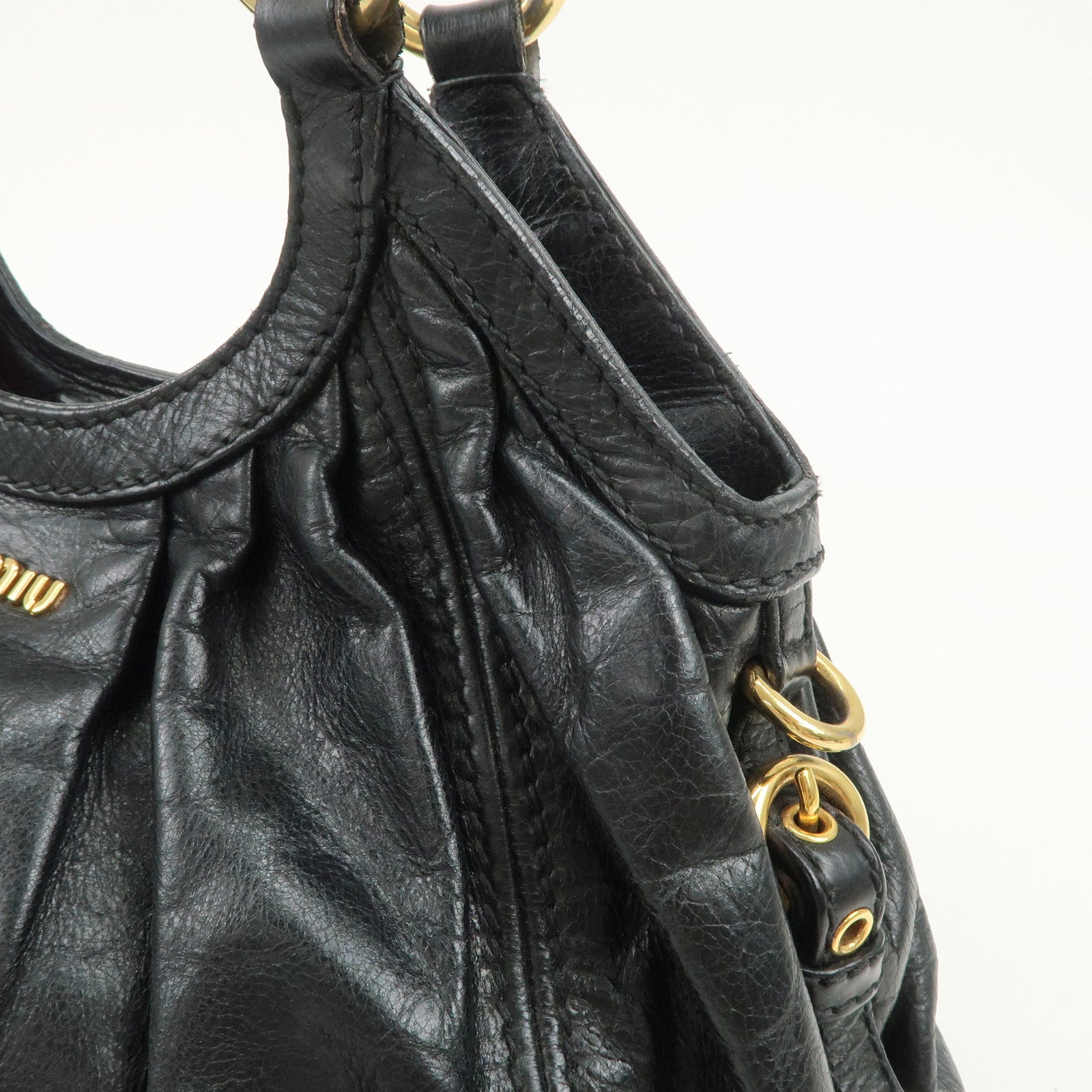 MIU MIU Logo Leather 2Way Bag Hand Bag Shoulder Bag Black