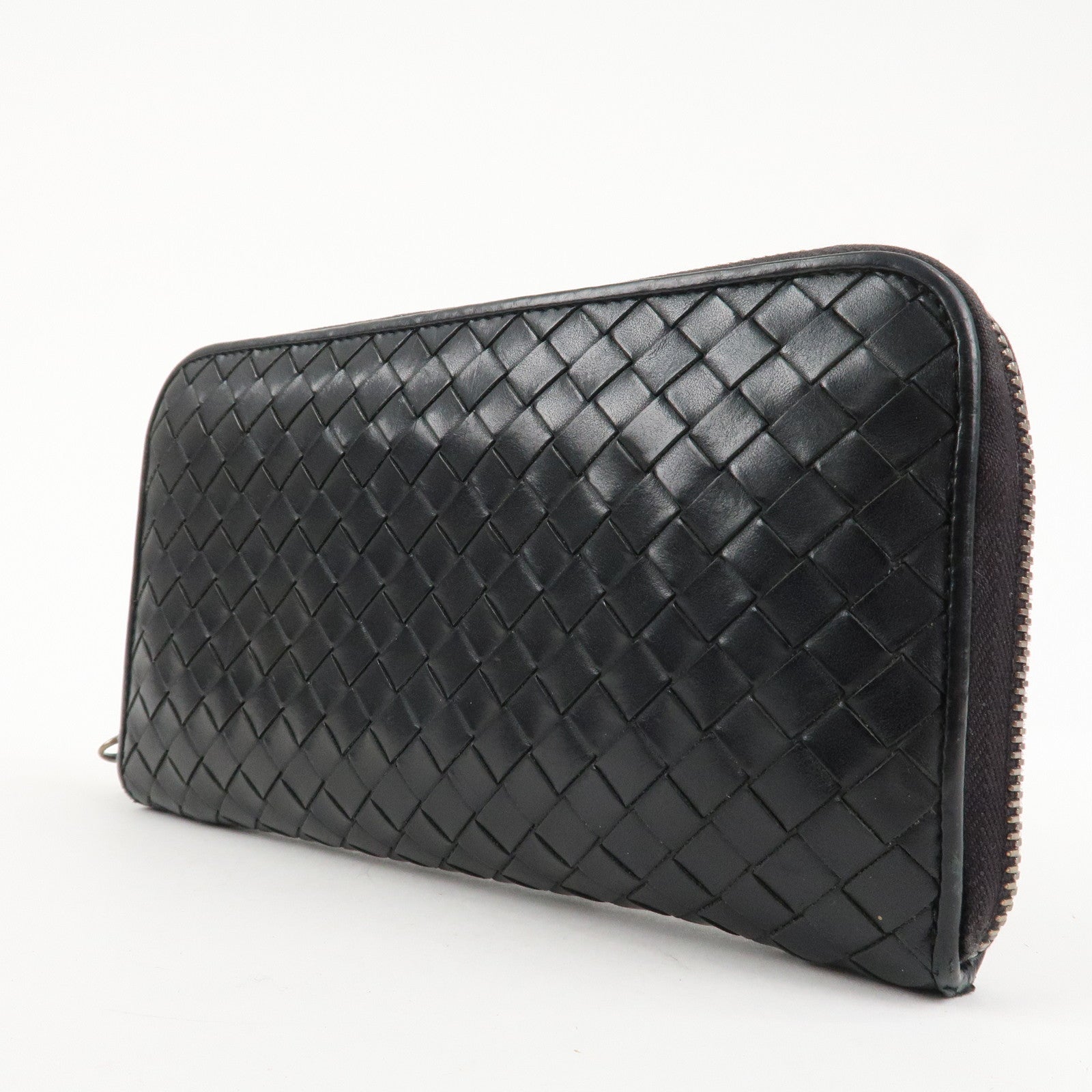 BOTTEGA VENETA Intrecciato Leather Round Zippy Wallet Black 114076 Used