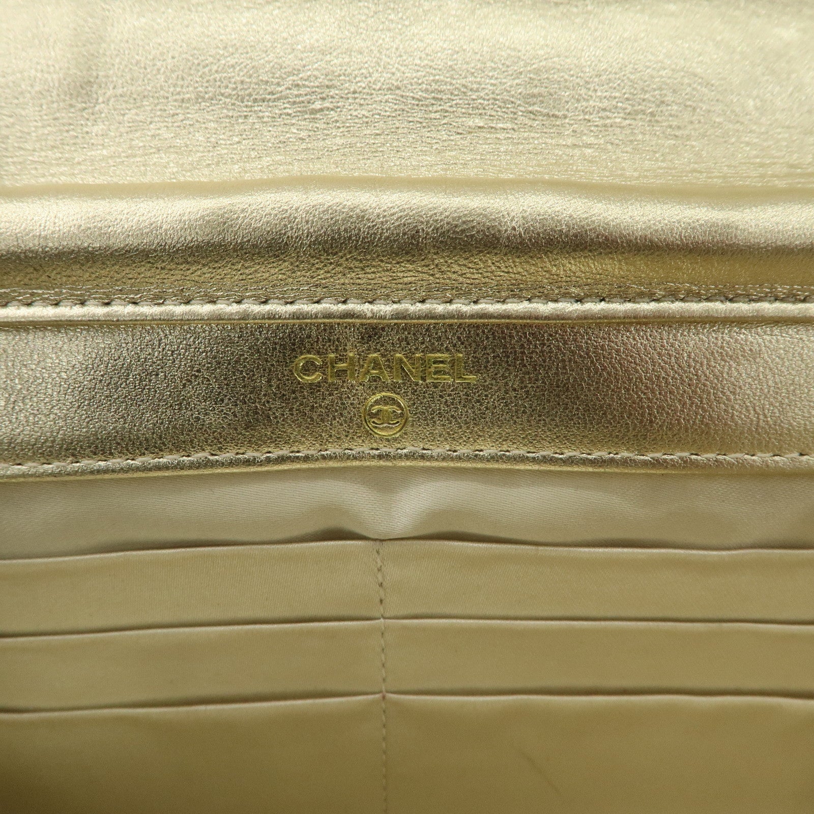 Chanel New Travel Line Nylon Jacquard Leather Chain Wallet Gold A15772 Used