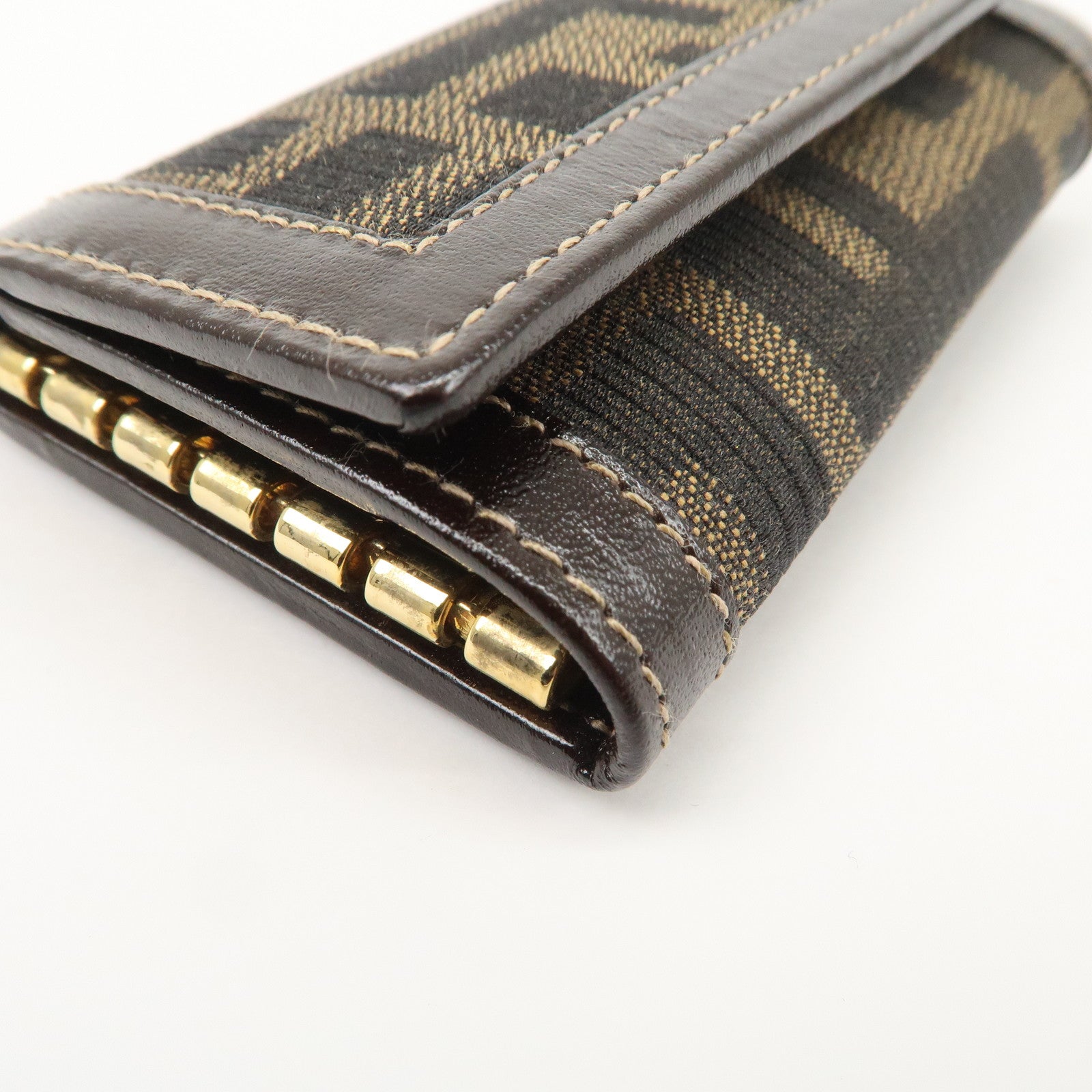 FENDI Zucca Canvas Leather 6 Ring Key Case Brown Black 10163