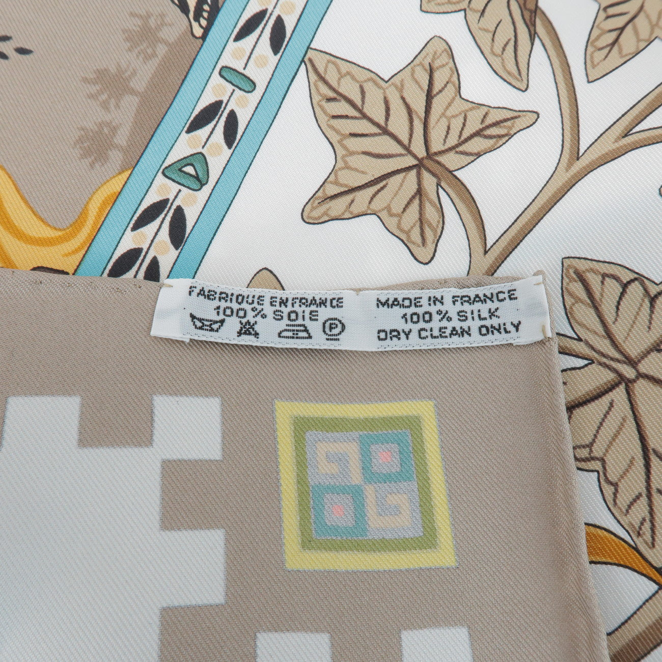 HERMES Carre 90 Silk 100% Scarf MUSIQUE DES DIEUX Brown Blue