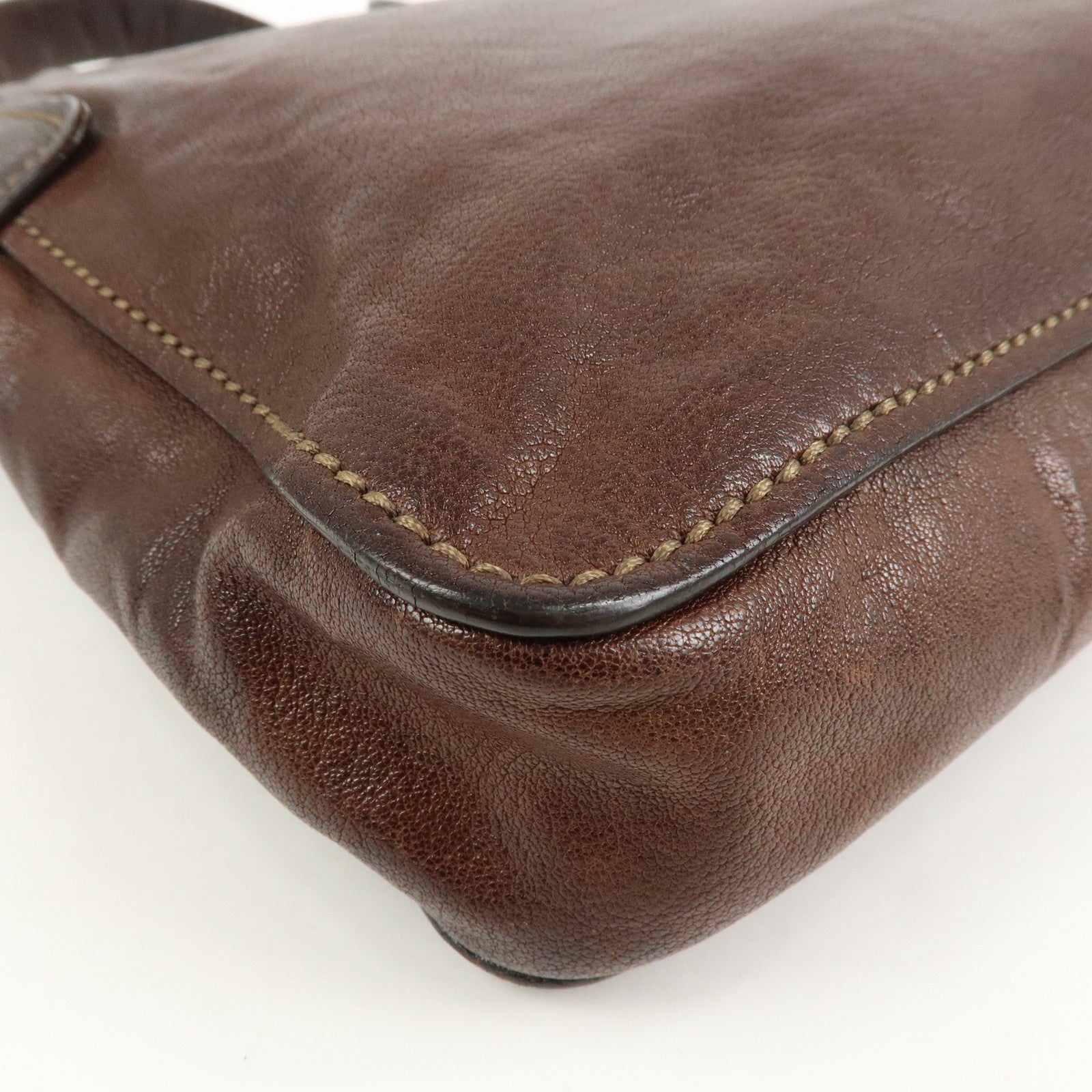 MIU MIU Logo Leather Shoulder Bag Crossbody Bag Brown