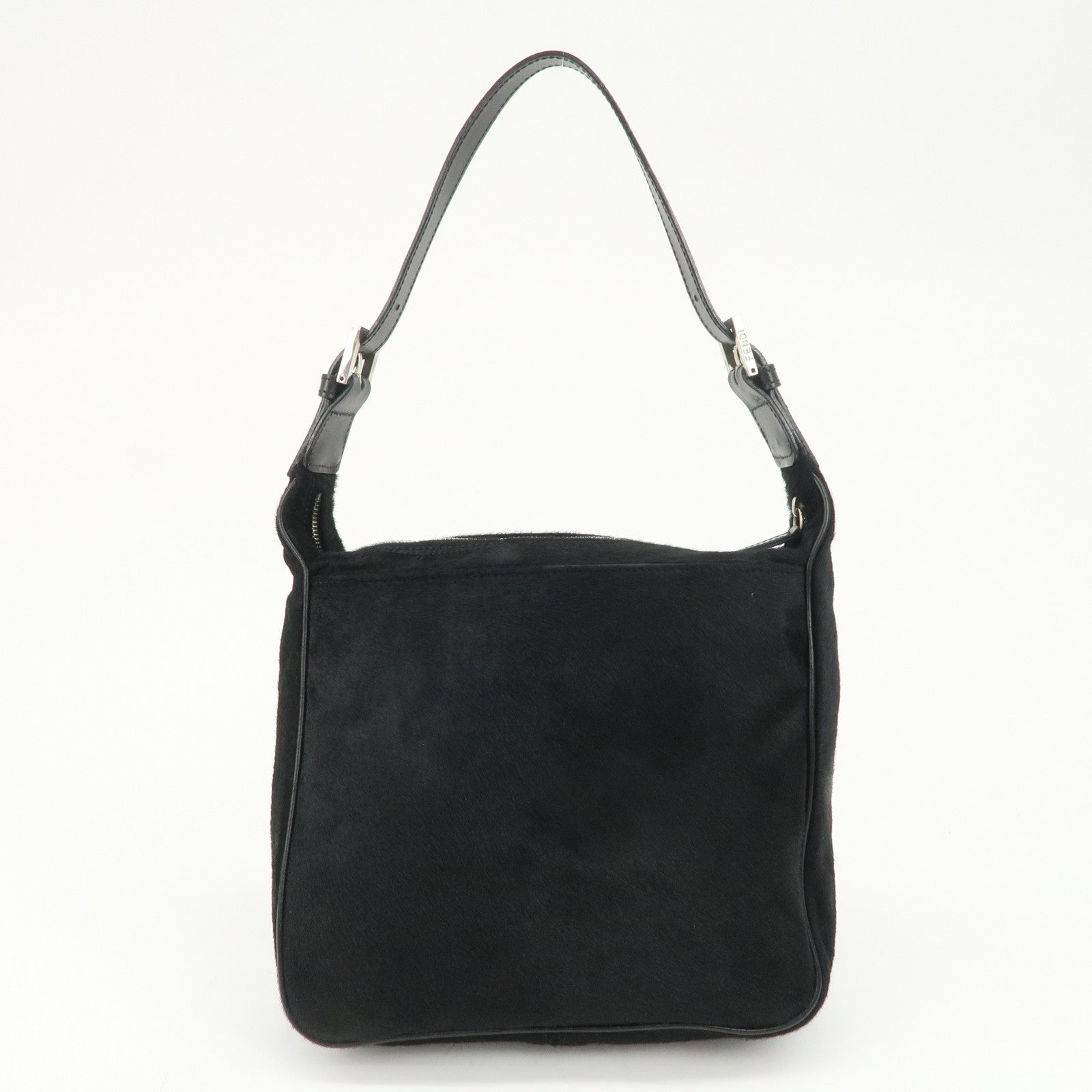 FENDI Haircalf Leather Shoulder Bag Hand Bag Black 15328