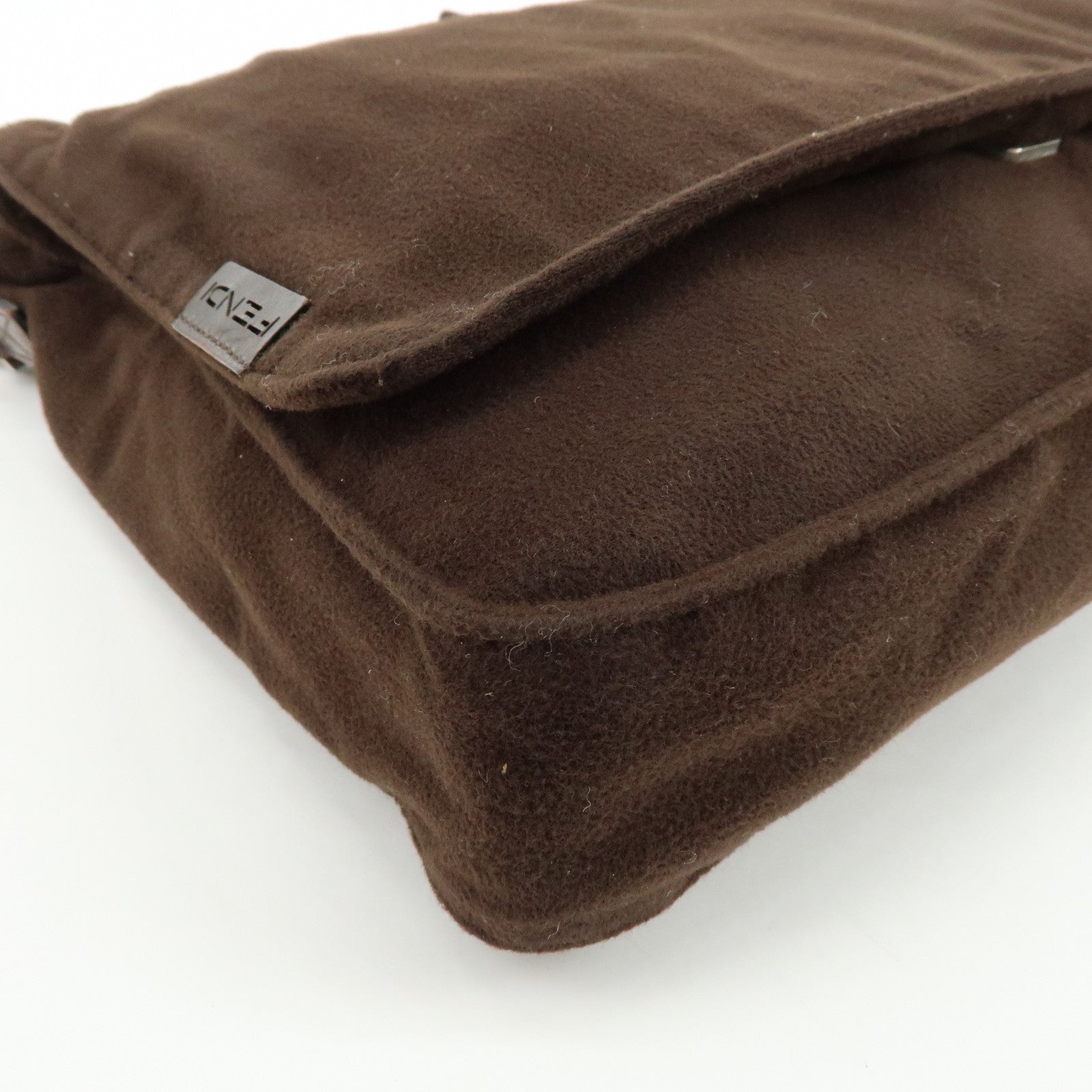 FENDI Wool Leather Shoulder Bag Crossbody Bag Brown 16071