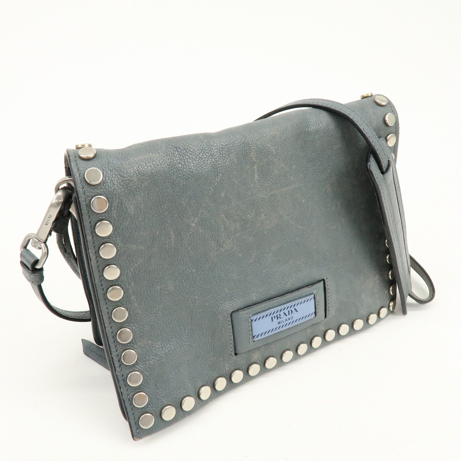 PRADA Etiquette Leather 2Way Bag Shoulder Bag Clutch Bag Gray