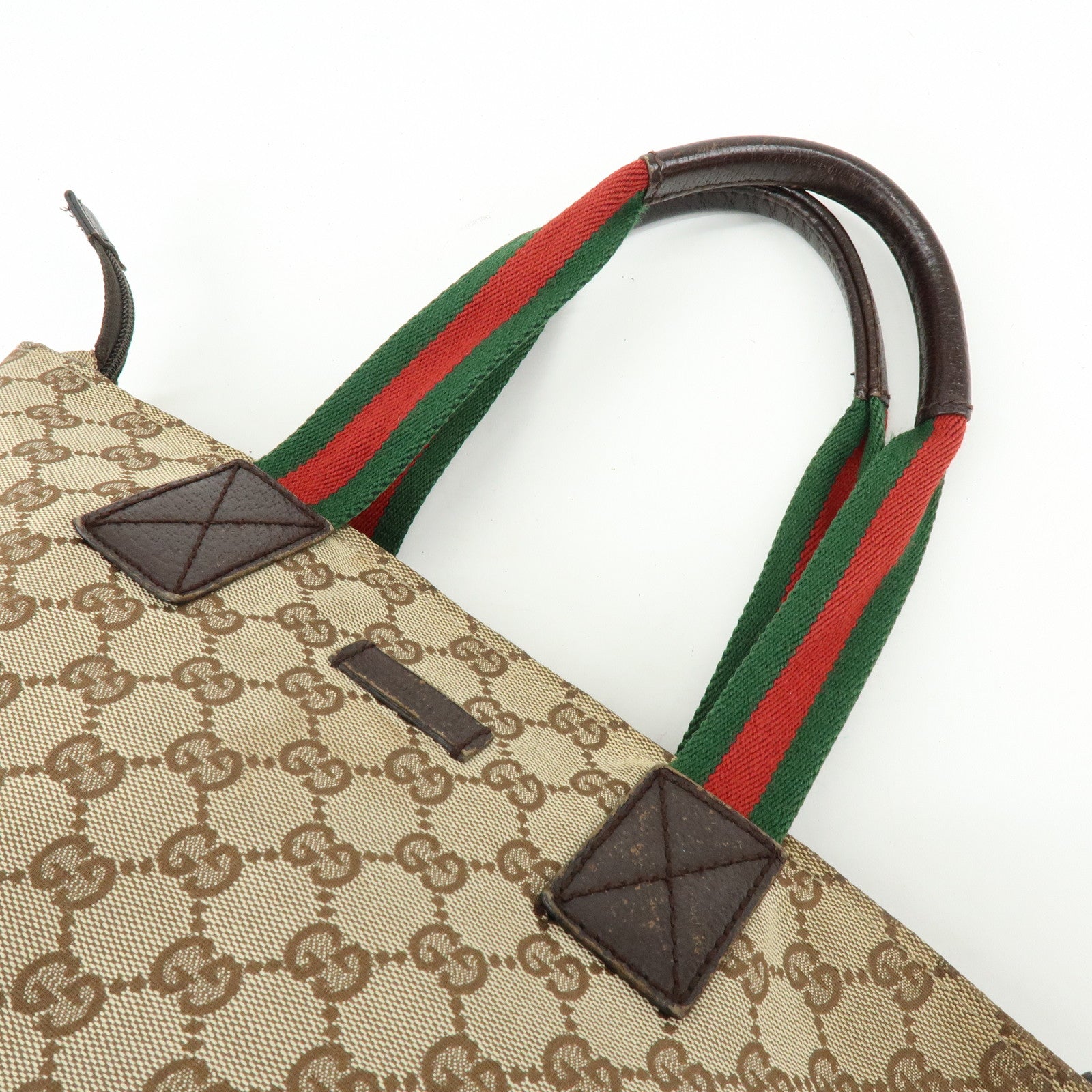 GUCCI Sherry GG Canvas Leather Tote Bag Hand Bag Brown 131228