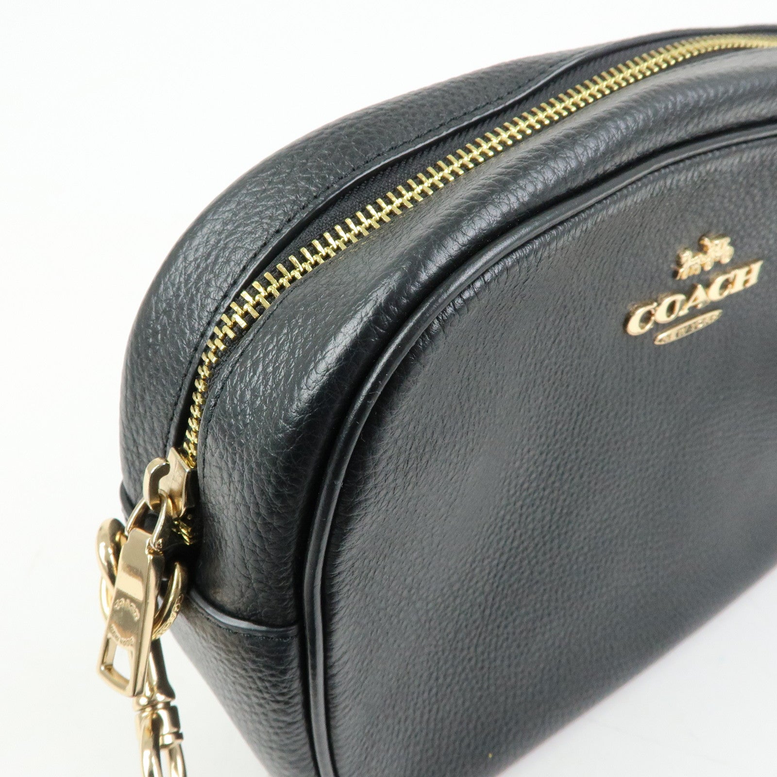 COACH Logo Leather Shoulder Crossbody Bag Black