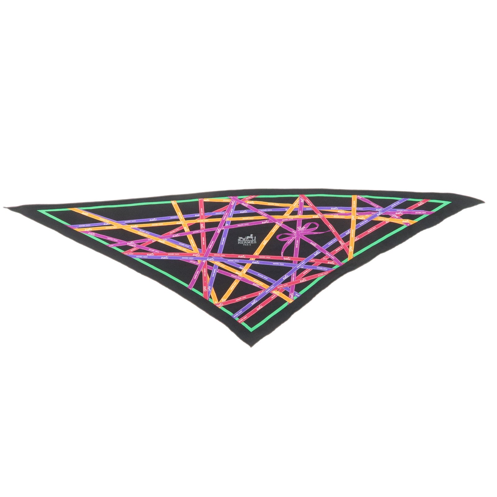 HERMES 90 Silk 100% Pointe Bolduc Triangle Scarf Black