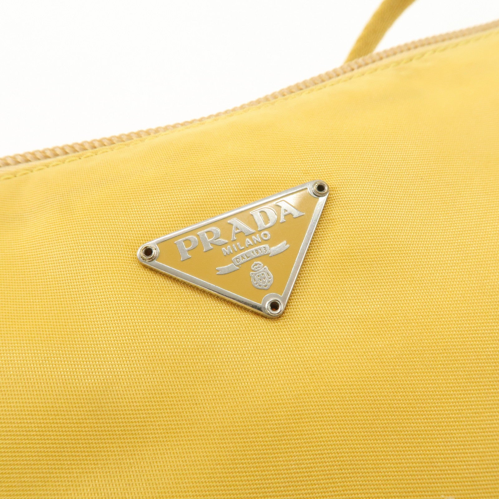 PRADA Triangle Logo Nylon Pouch Shoulder Bag Hand Bag Yellow Used