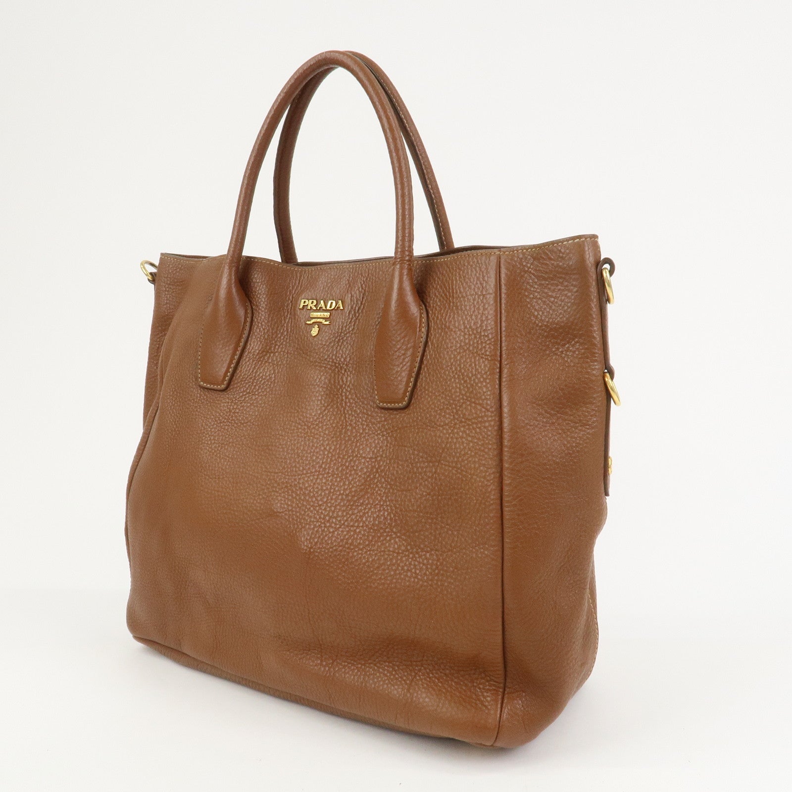 PRADA VITELLO Leather 2Way Bag Hand Bag Shoulder Bag Camel