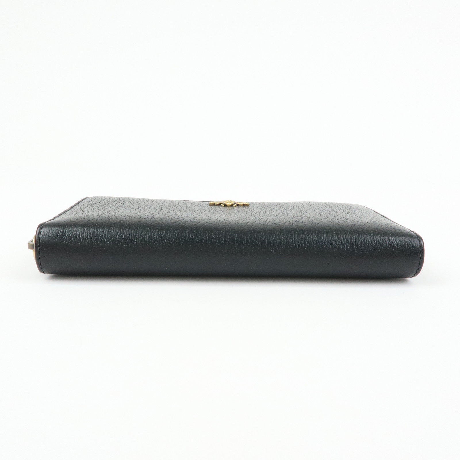 GUCCI Animalier Bee Leather Zip-Around Long Wallet Black 523667