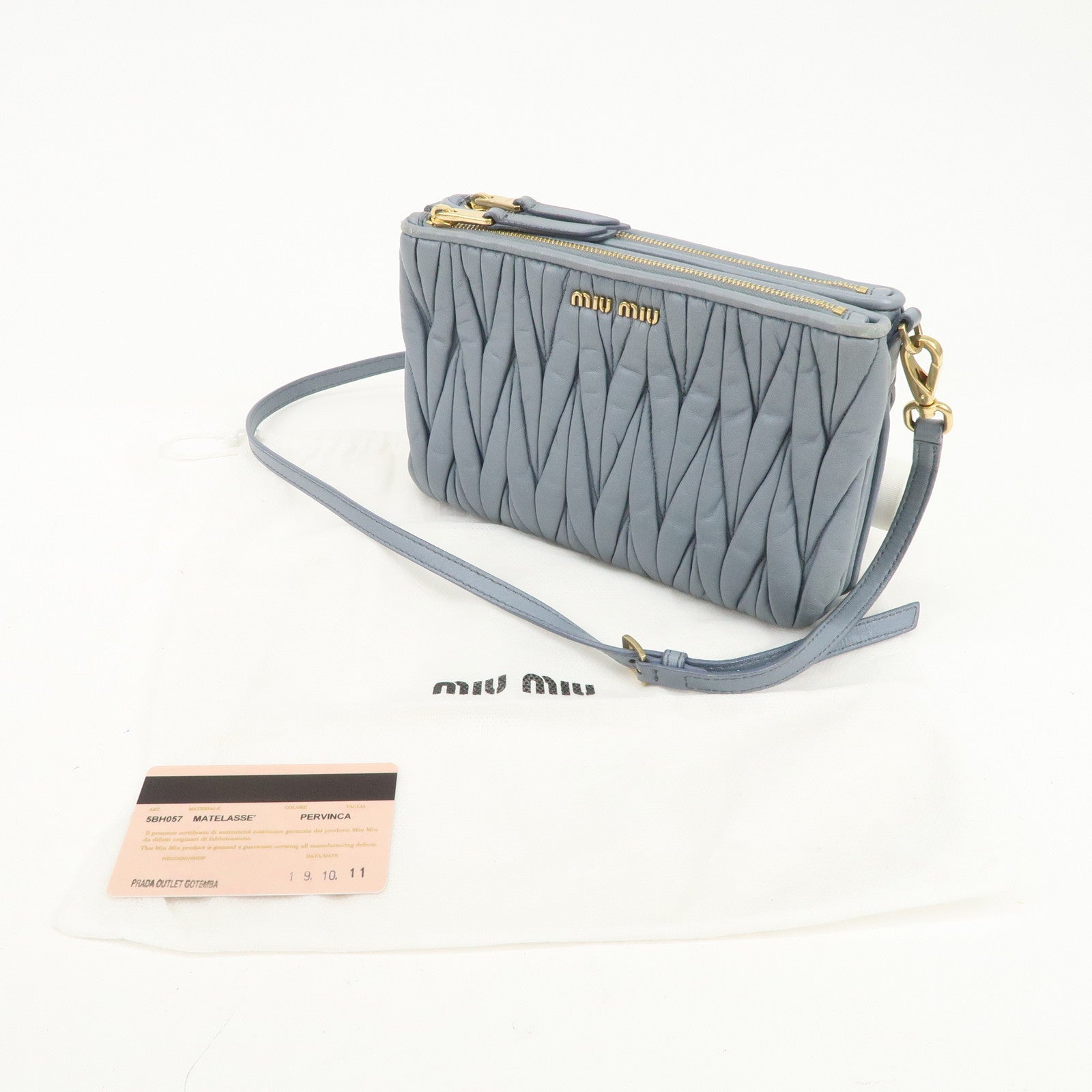 MIU MIU Matelasse Nappa Leather Shoulder Bag Light Blue 5BH057