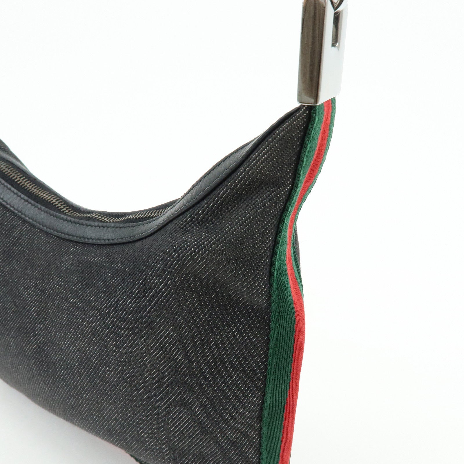 GUCCI Sherry Denim Leather Shoulder Bag Hand Bag Navy 01233