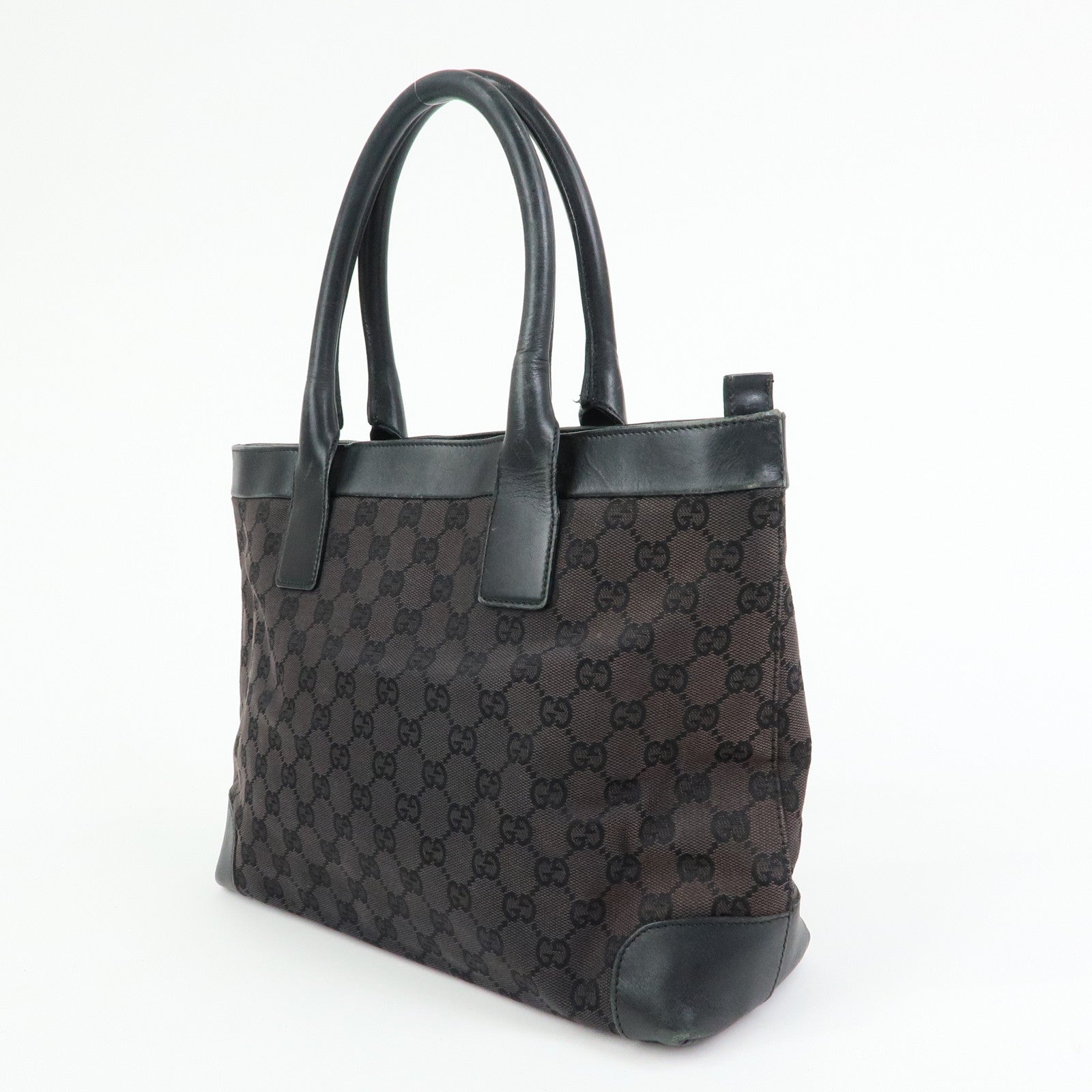GUCCI GG Canvas Leather Tote Bag Hand Bag Black 002・1119・1705