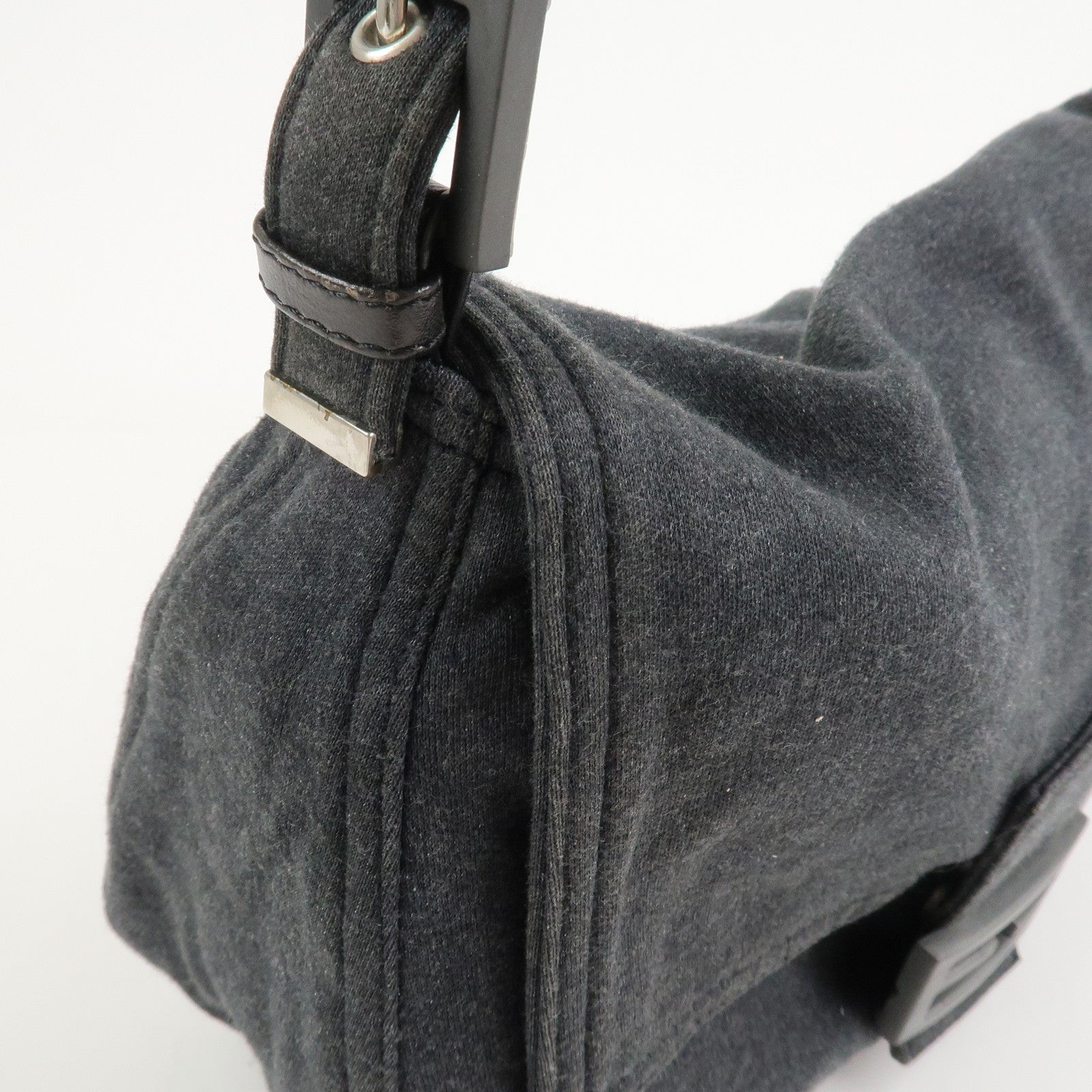 FENDI Mamma Baguette Cotton Shoulder Bag Hand Bag Gray 26325