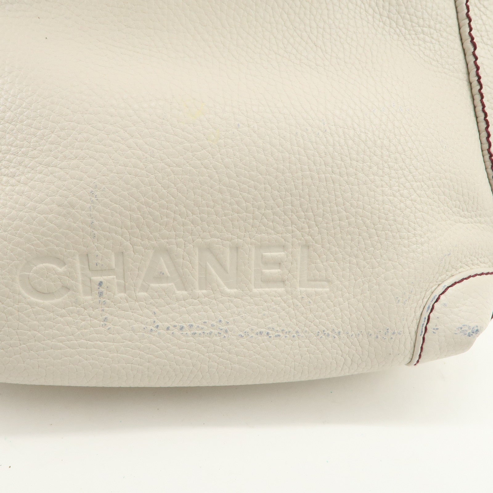 CHANEL Logo Calf Leather Fringe Tassel Shoulder Bag Hand Bag White A23055 Used