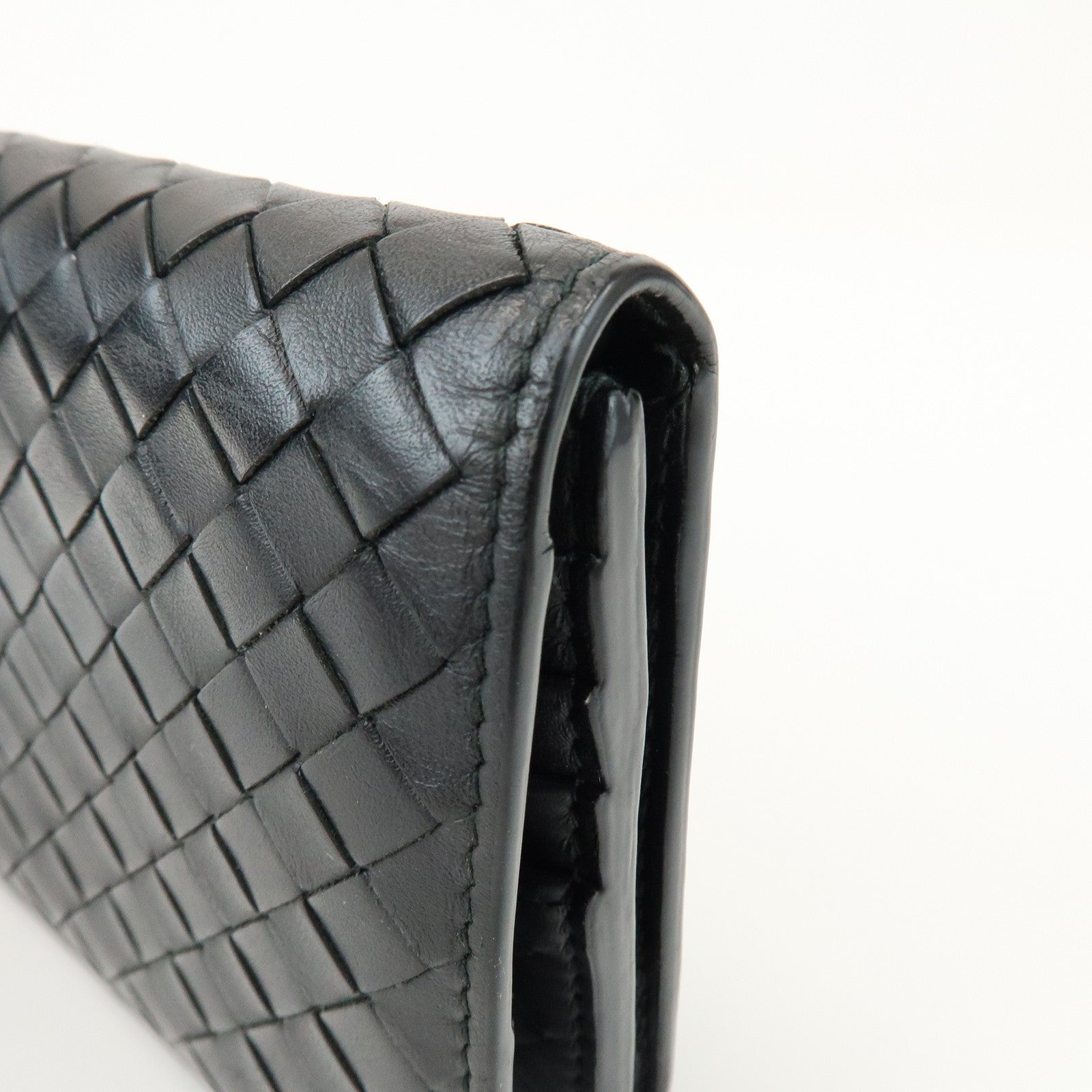 BOTTEGA VENETA Intrecciato Leather Long Wallet Black