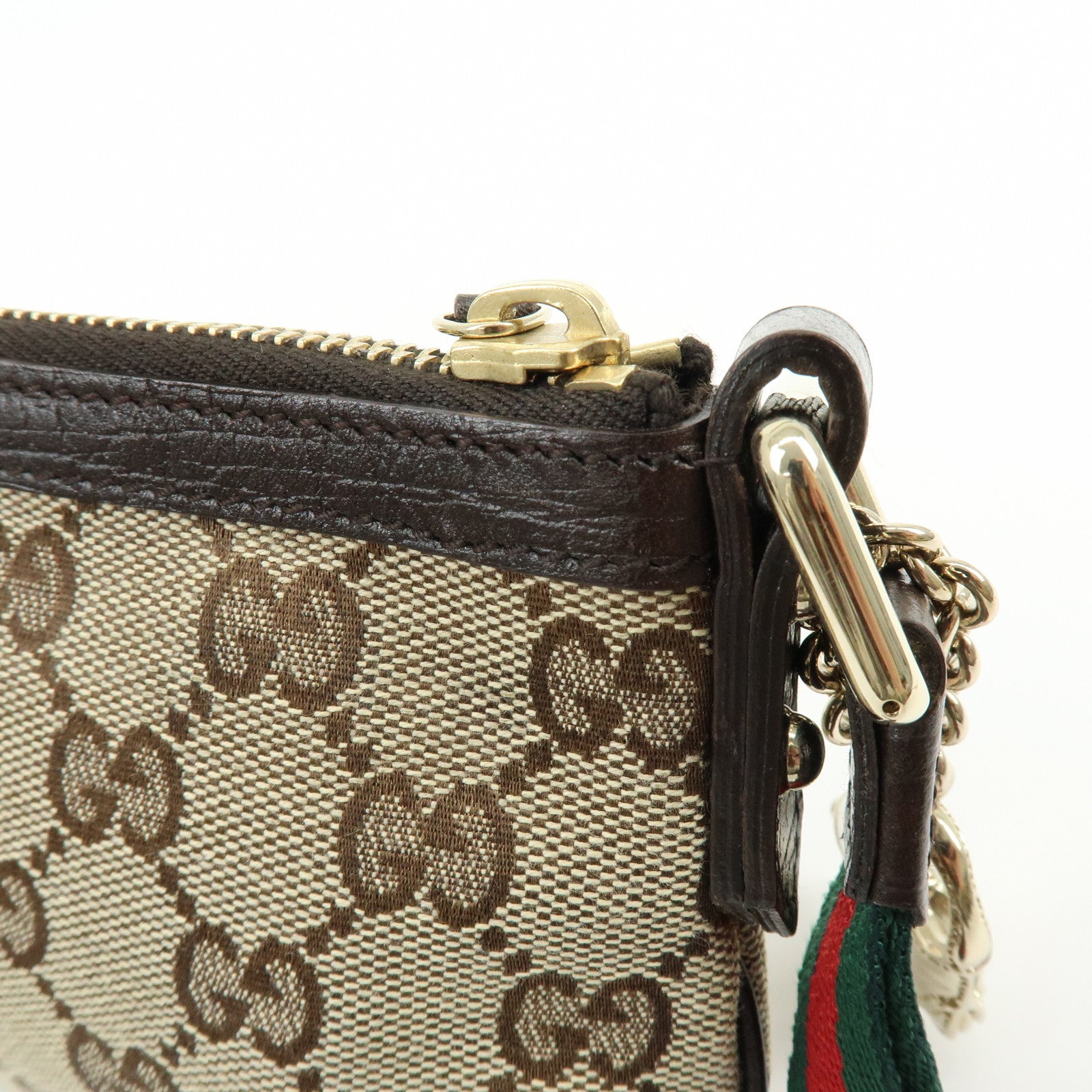 GUCCI Sherry GG Canvas Leather Pouch Jackie Charm Beige 152507