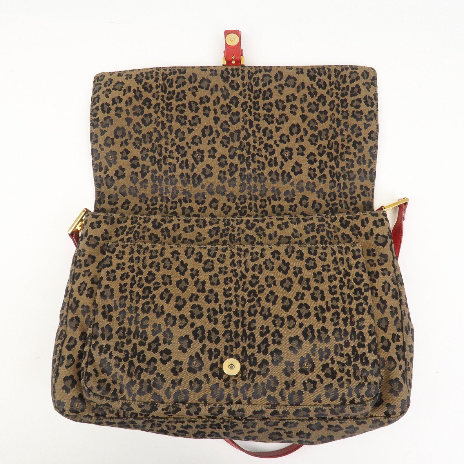 FENDI Canvas Leather Shoulder Bag Crossbody Bag Leopard 263570